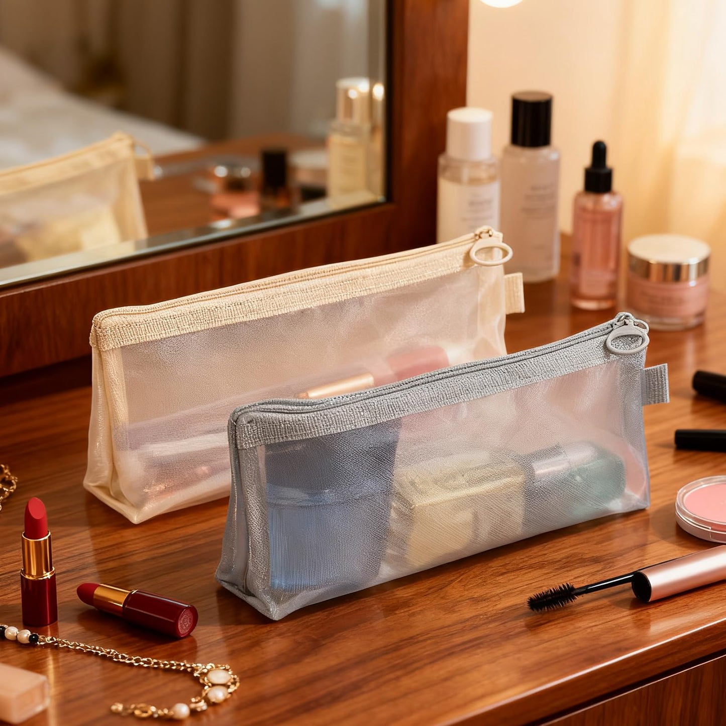 FdcZeyxior 5 PCS Small Clear Makeup Bags, Makeup Brush Bag Portable Travel Cosmetic Bags Multifunctional Small Clear Make up Pouch for Home Office Supplies Cosmetics Make up Travel Accessories