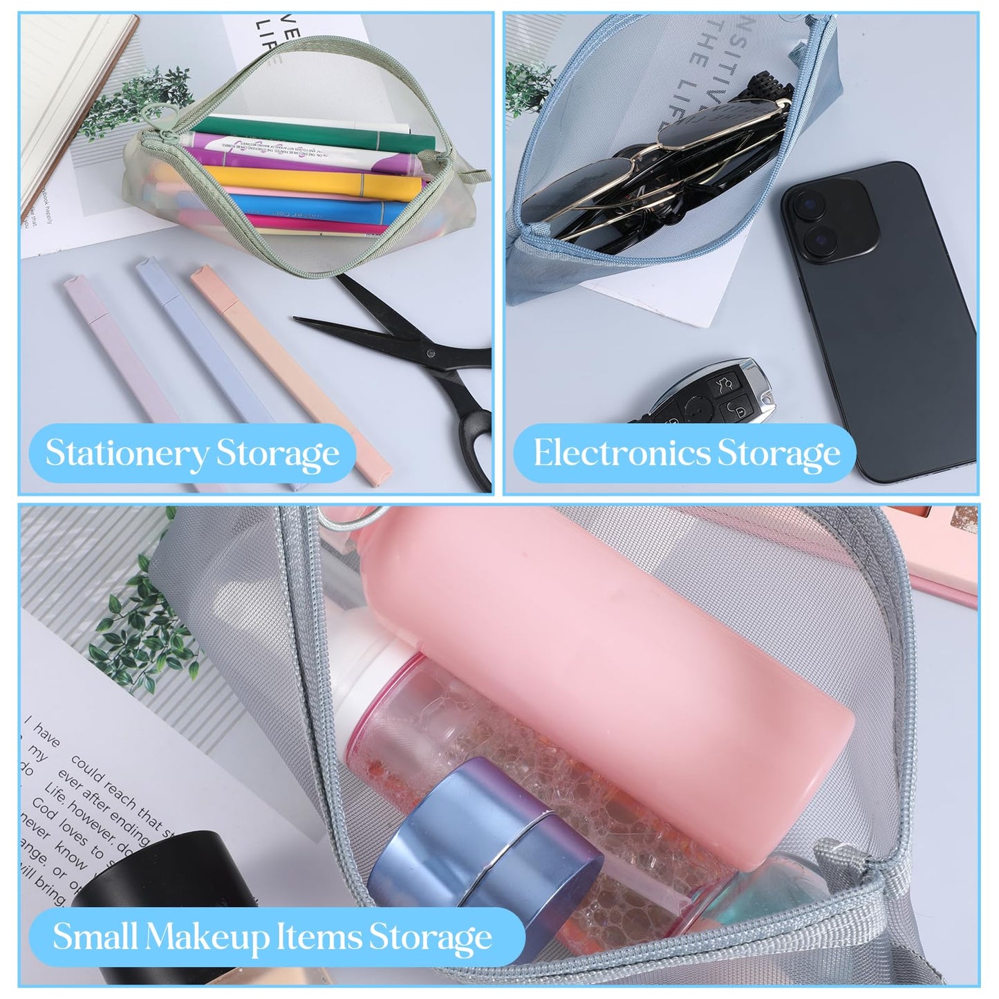 FdcZeyxior 5 PCS Small Clear Makeup Bags, Makeup Brush Bag Portable Travel Cosmetic Bags Multifunctional Small Clear Make up Pouch for Home Office Supplies Cosmetics Make up Travel Accessories