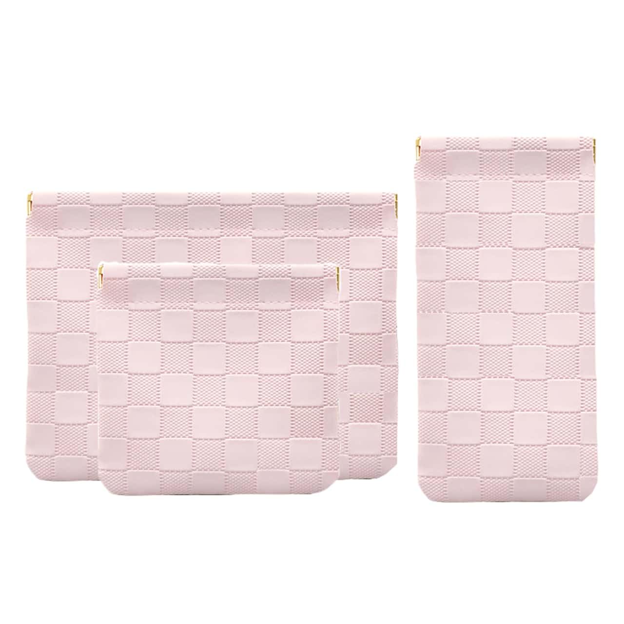 FeciFeco Small Makeup Bag for Purse, Pencil Case, Mini Cosmetic Bags for Women, Coin Purse Organizer, Lipstick Cosmetic Accessories Organizer, Small Travel Kit Storage Pouch (Multi-size-Pink)