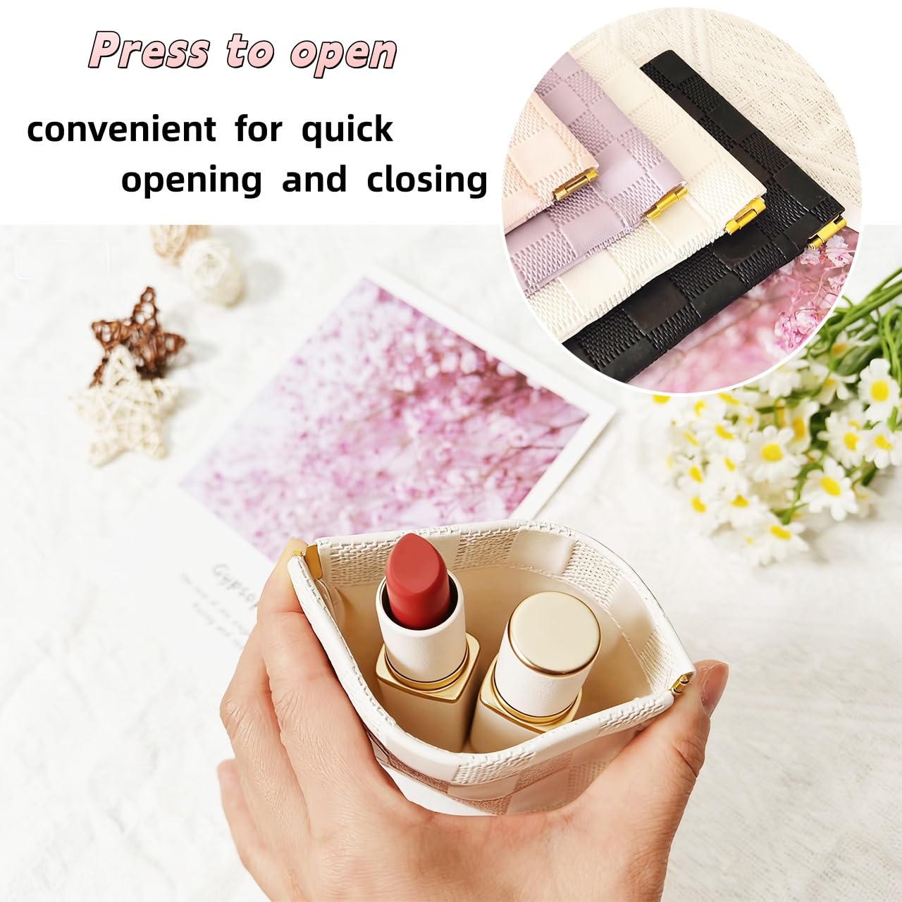FeciFeco Small Makeup Bag for Purse, Pencil Case, Mini Cosmetic Bags for Women, Coin Purse Organizer, Lipstick Cosmetic Accessories Organizer, Small Travel Kit Storage Pouch (Multi-size-Pink)