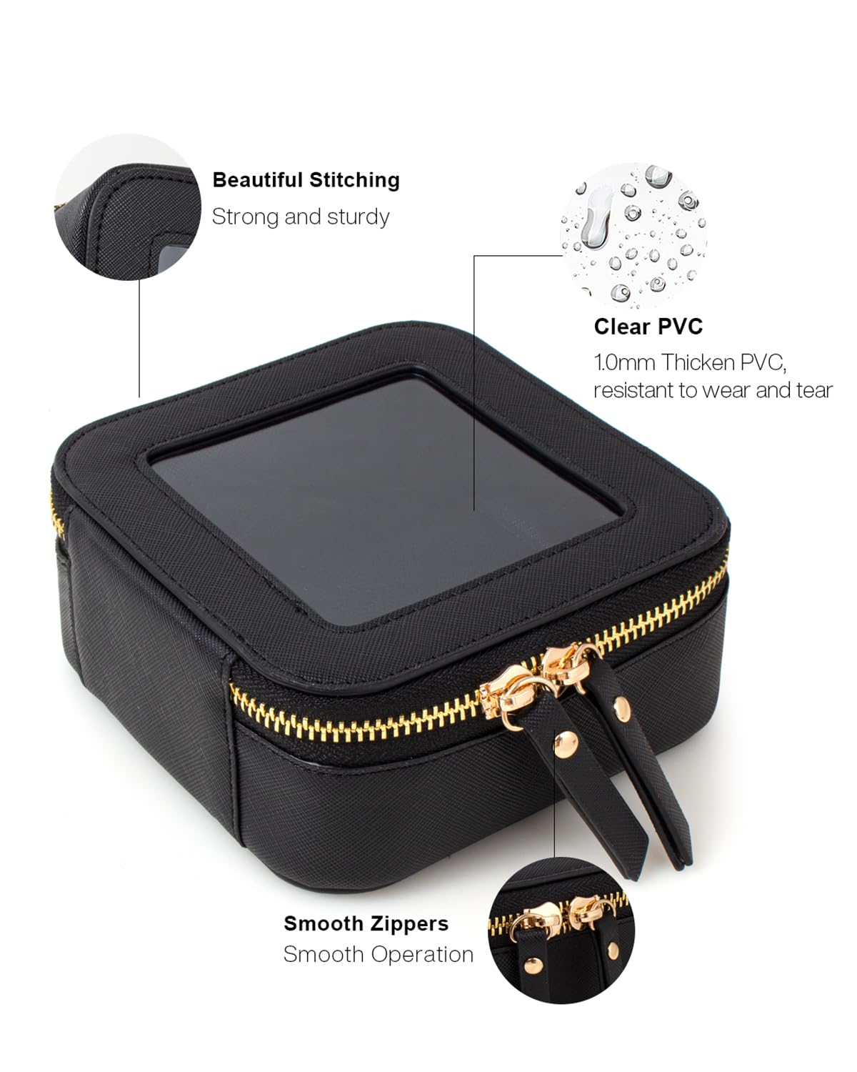 FFpaw Valentine's Day Gifts Clear Makeup Bag Small, Mini Cosmetic Bag for Purse Clear Makeup Pouch Purse Organizer with Zipper Travel Toiletry Bag Car Organizer Essentials for Women Men (Mini Black)