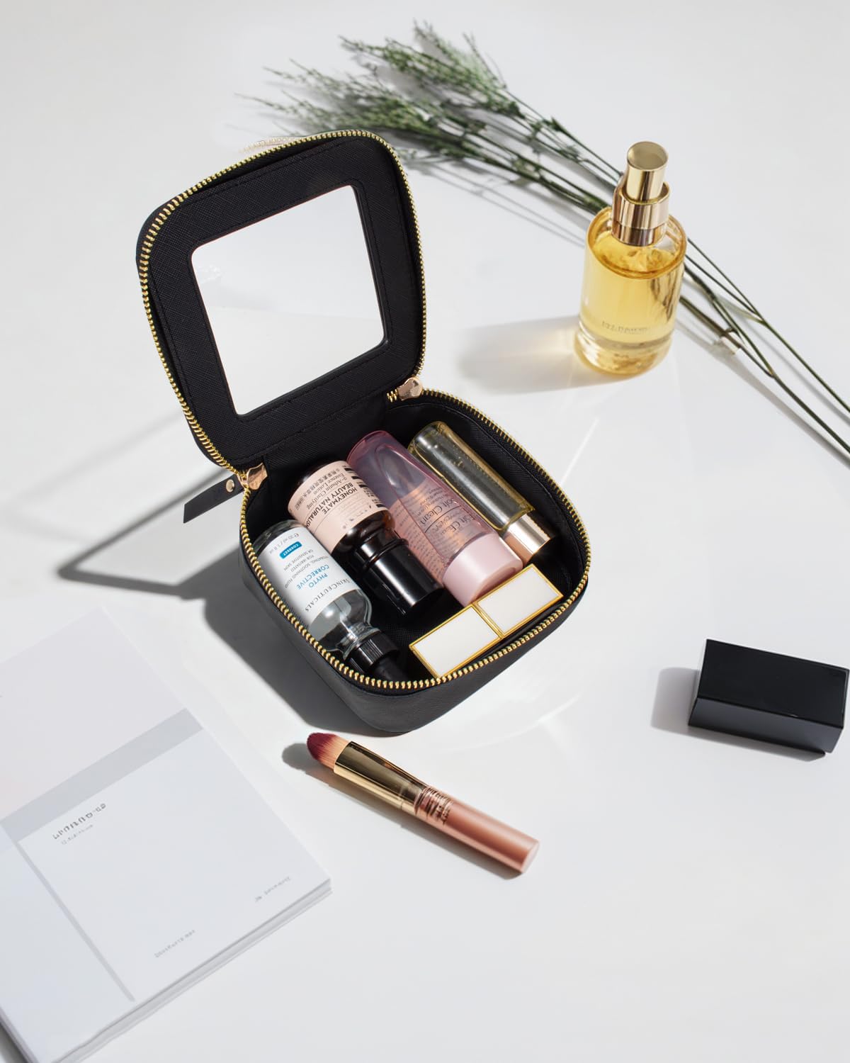 FFpaw Valentine's Day Gifts Clear Makeup Bag Small, Mini Cosmetic Bag for Purse Clear Makeup Pouch Purse Organizer with Zipper Travel Toiletry Bag Car Organizer Essentials for Women Men (Mini Black)