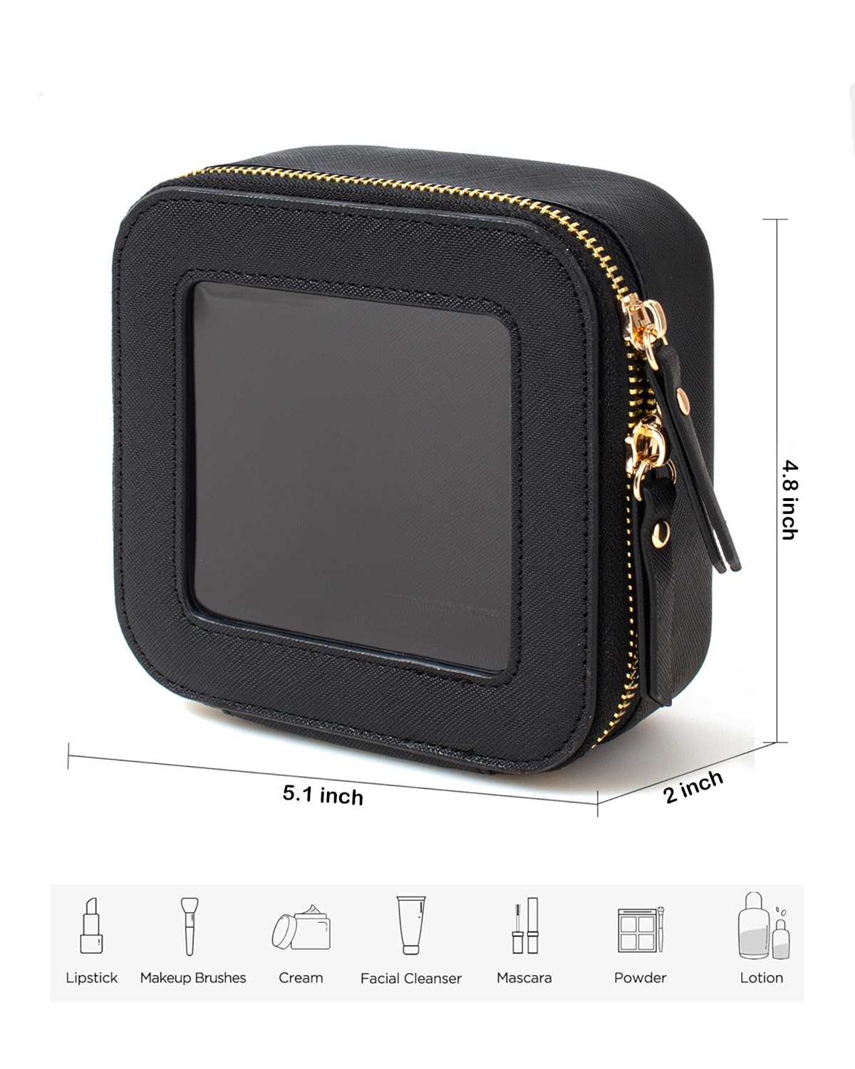 FFpaw Valentine's Day Gifts Clear Makeup Bag Small, Mini Cosmetic Bag for Purse Clear Makeup Pouch Purse Organizer with Zipper Travel Toiletry Bag Car Organizer Essentials for Women Men (Mini Black)