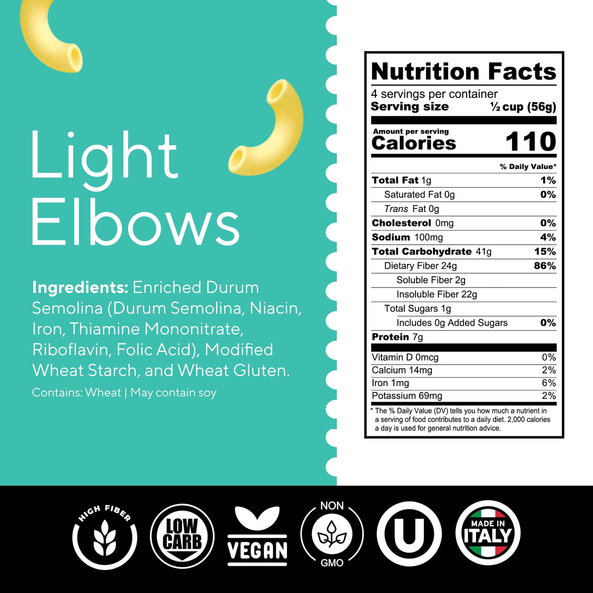 Fiber Gourmet Low Net Carb Pasta Elbow Macaroni – Keto Friendly, 24g Fiber, 17g Net Carbs