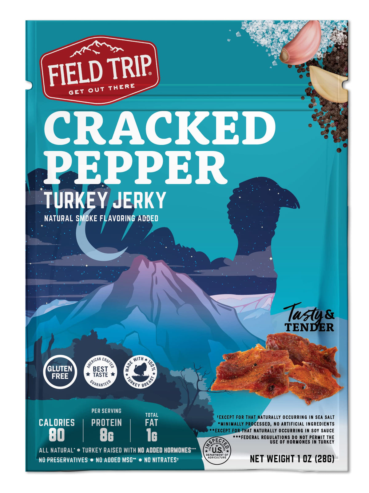Field Trip Turkey Jerky – Gluten Free, Low Carb, High Protein Snack – 12 Pack (1 oz Bags)