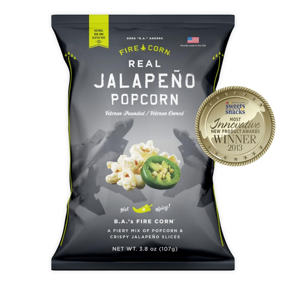 Fire Corn Jalapeño Popcorn Pack of 6 – Gluten Free, Non-GMO Sharing Bags | Veteran-Owned Brand