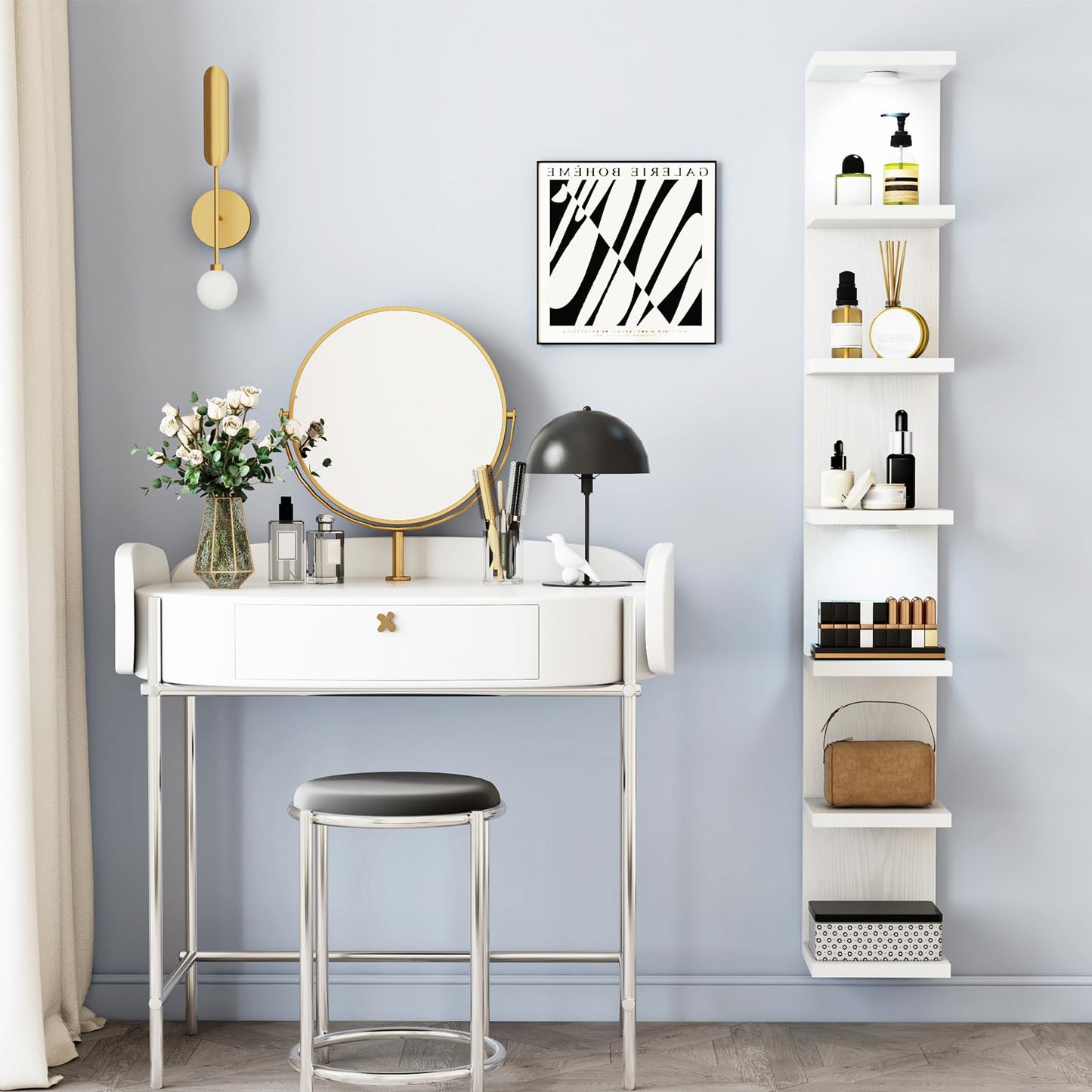 Fixwal 7 Tier Wall Shelf with LED Lights Lack Shelf for Room Deocr (White)