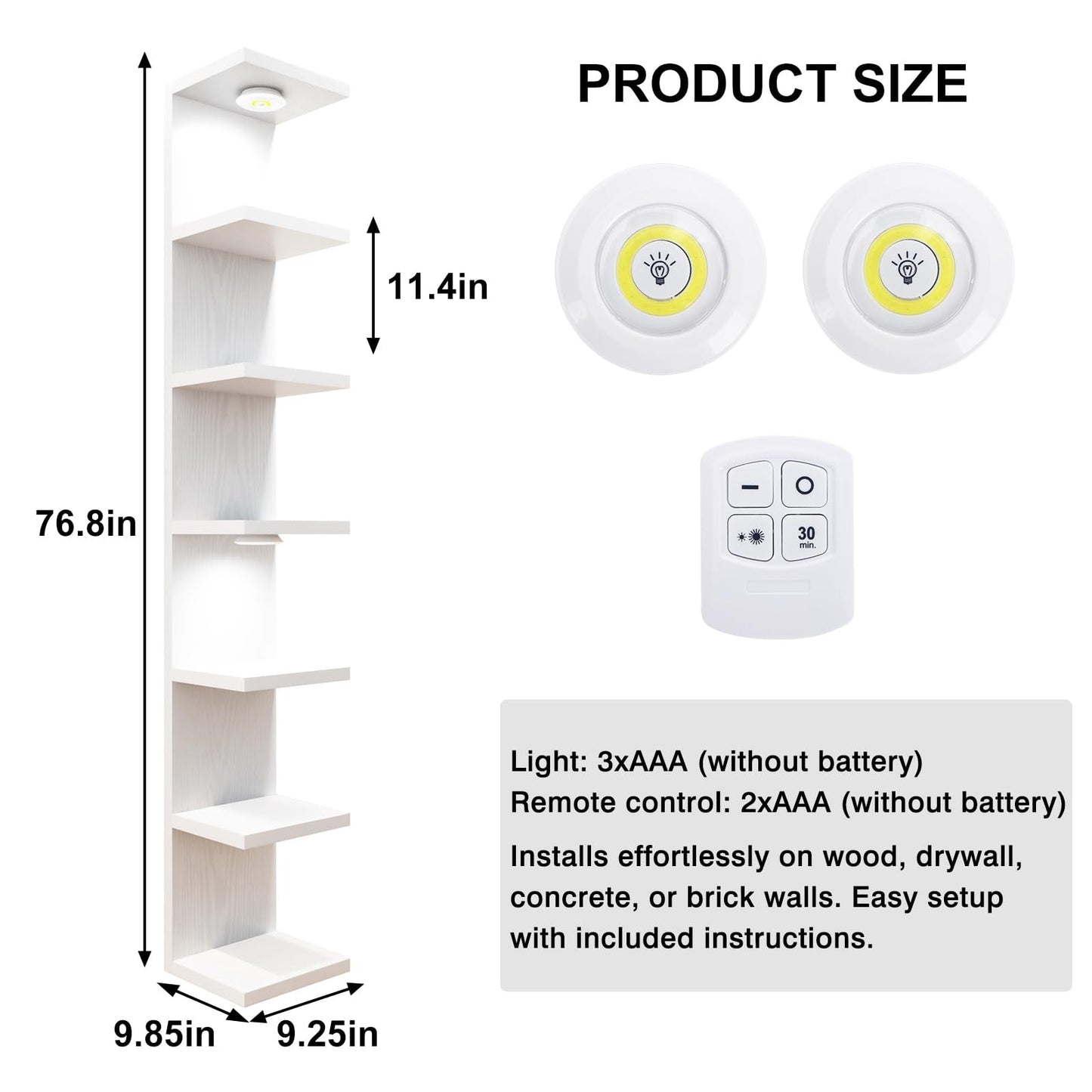 Fixwal 7 Tier Wall Shelf with LED Lights Lack Shelf for Room Deocr (White)