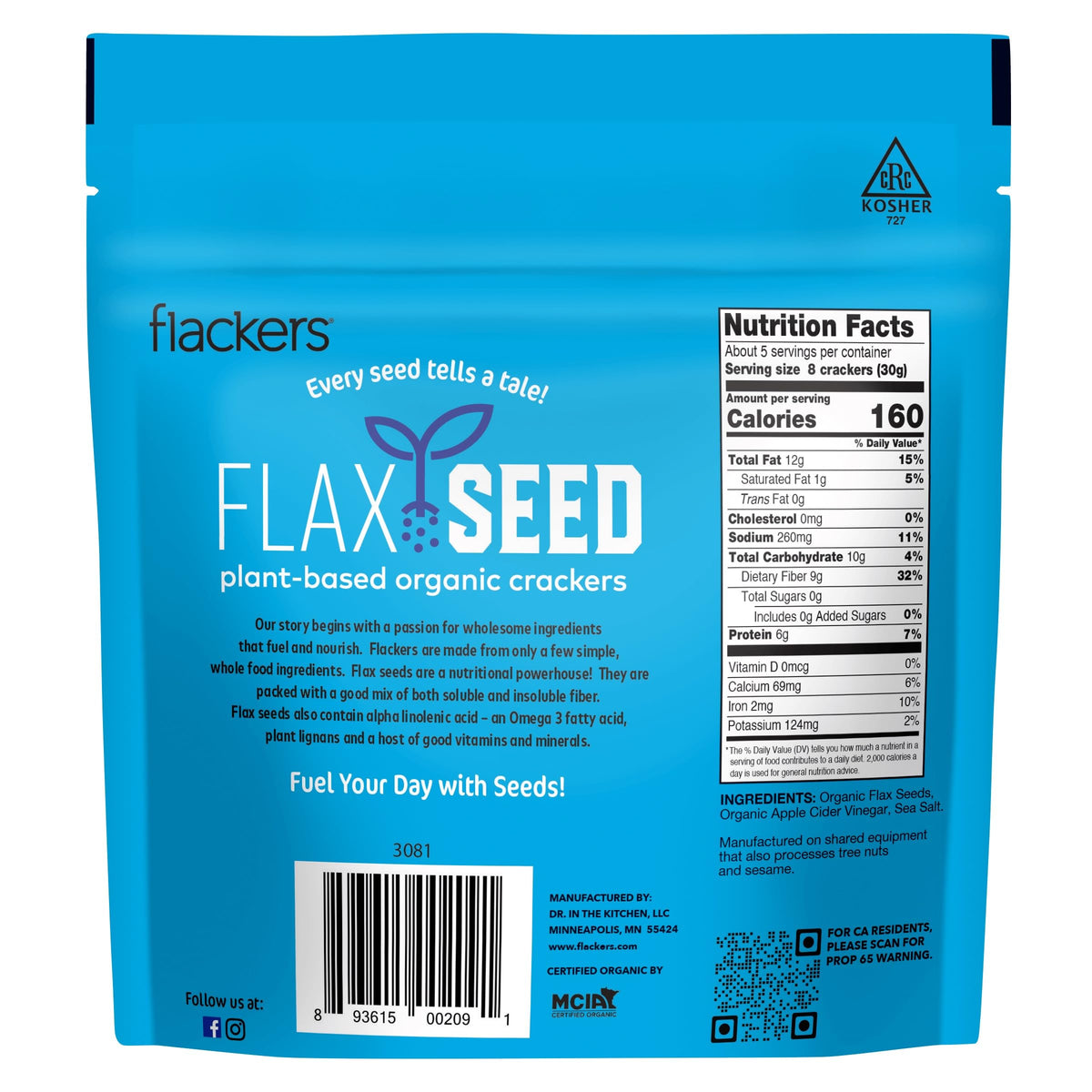 Flackers Doctor In The Kitchen Sea Salt Flacker – 5oz Crackers (Pack of 12)
