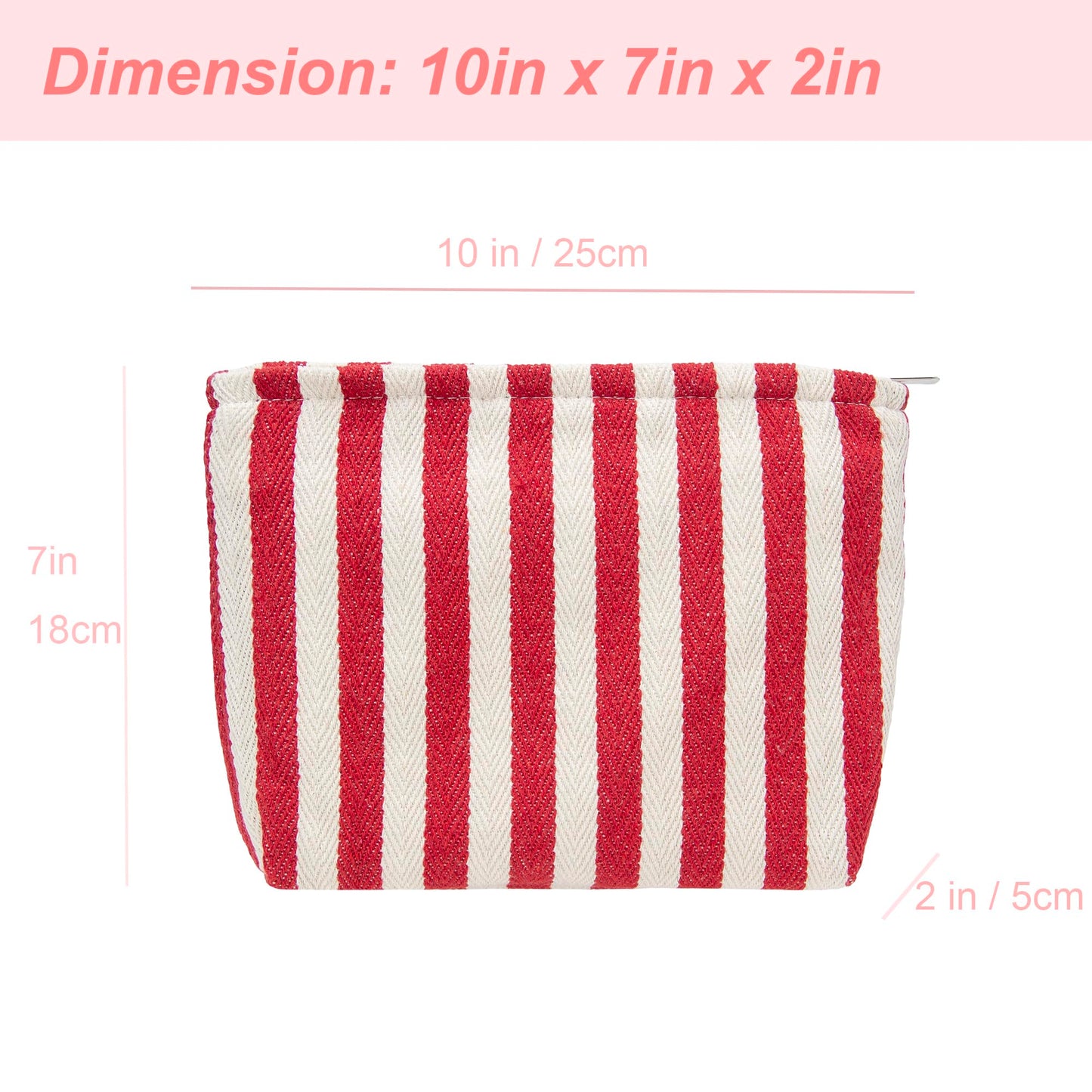 Flat Makeup Bag for Women,Zipper Cosmetic Pouch for Purse,Stripe Red