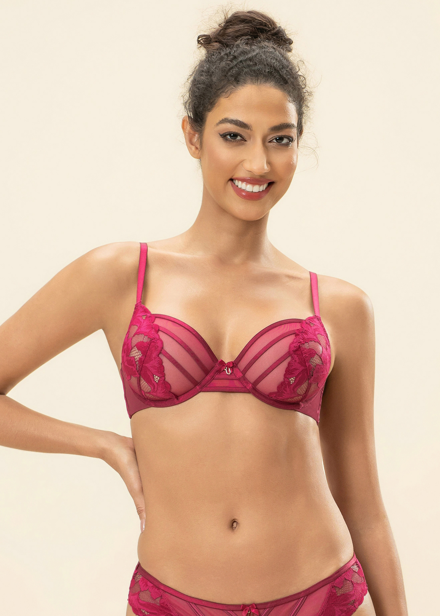 FLORA Underwired Unlined Red Demi Lace Bra