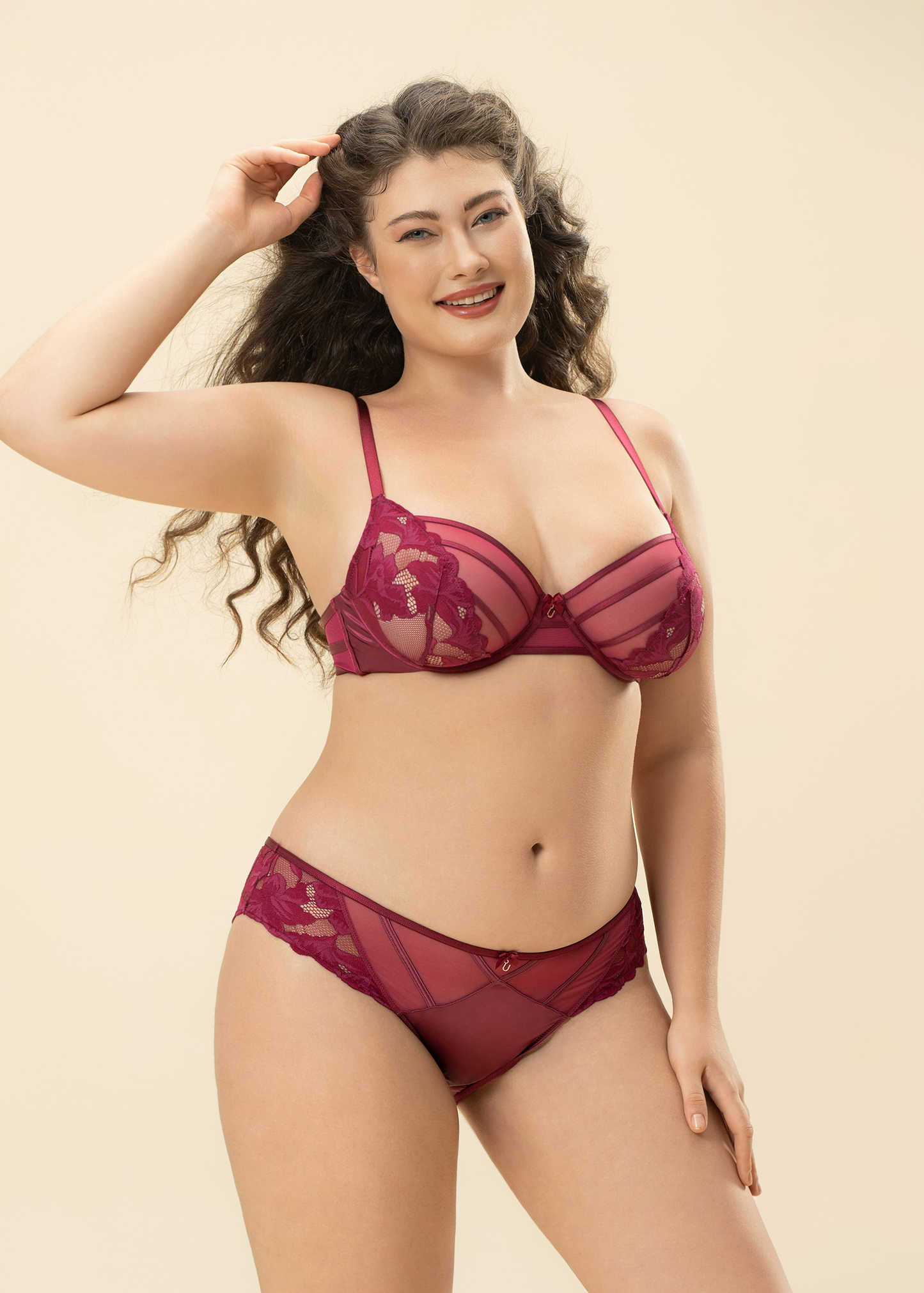 FLORA Plus Underwired Unlined Red Demi Lace Bra