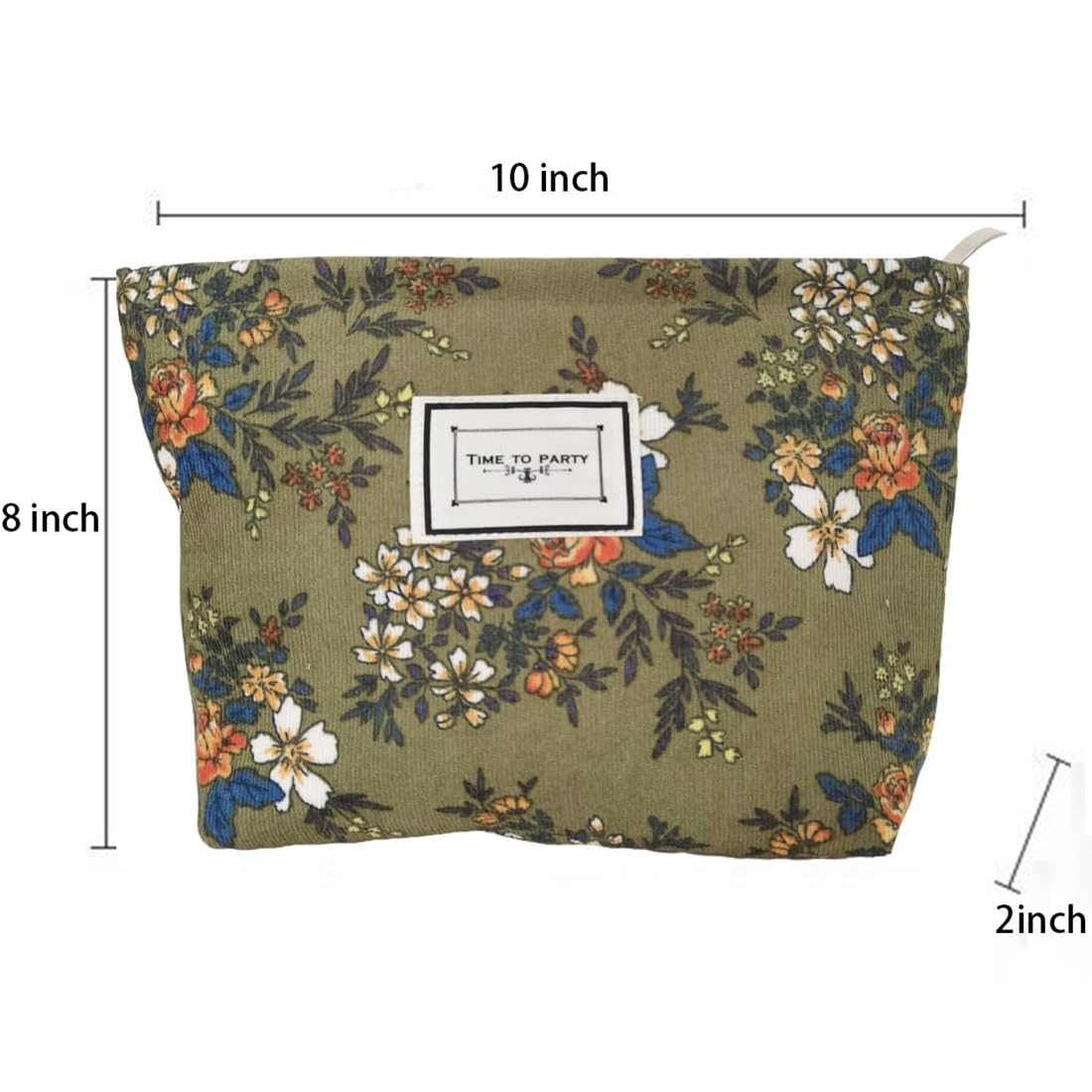 Floral Makeup Bags for Women, Large Cosmetic Pouch for Purse, Dark Green