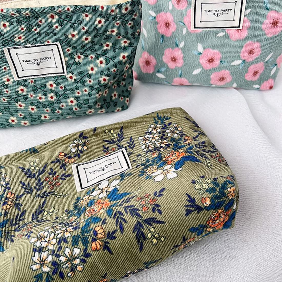 Floral Makeup Bags for Women, Large Cosmetic Pouch for Purse, Dark Green