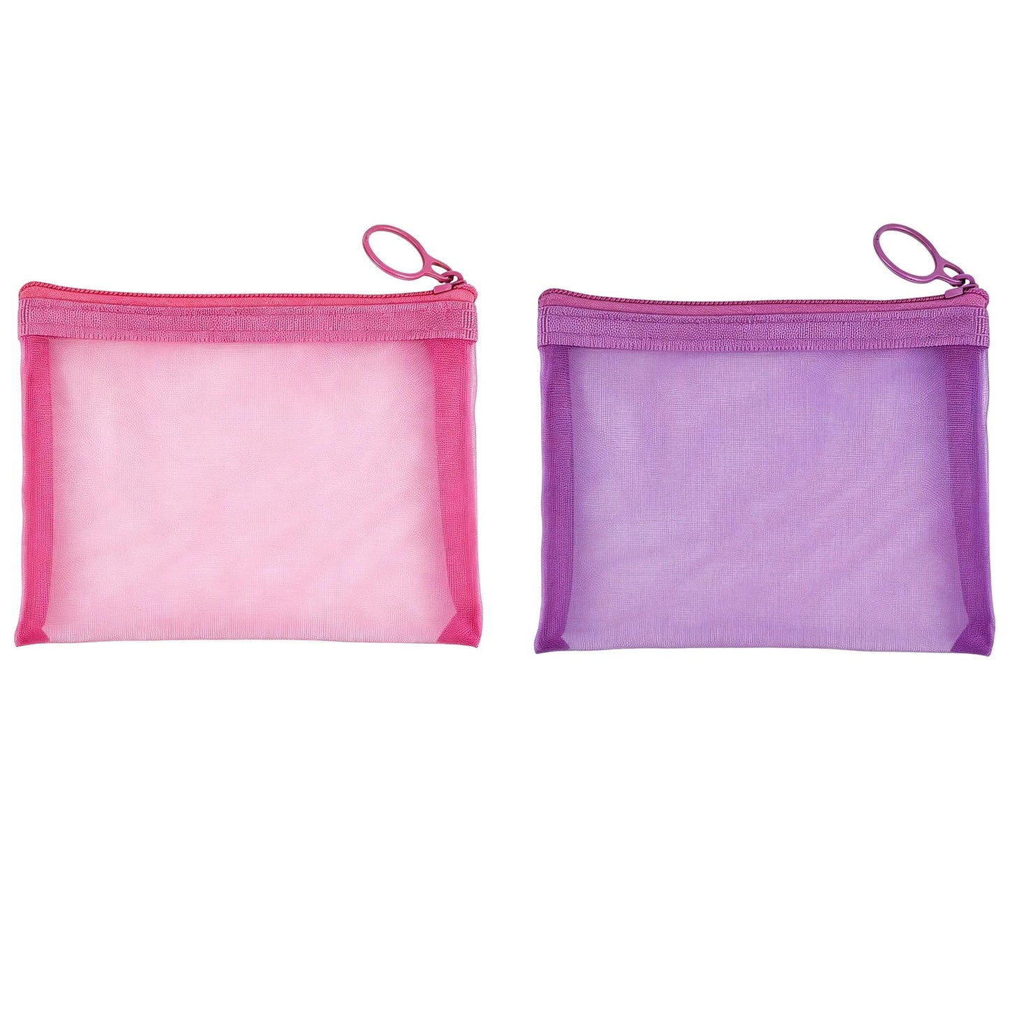 FOHOLA 2 Pack Mini Makeup Bags, Small Mesh Zipper Pouch Bags for Travel Organizer, Purse, Keychain (2, Pink Purple)