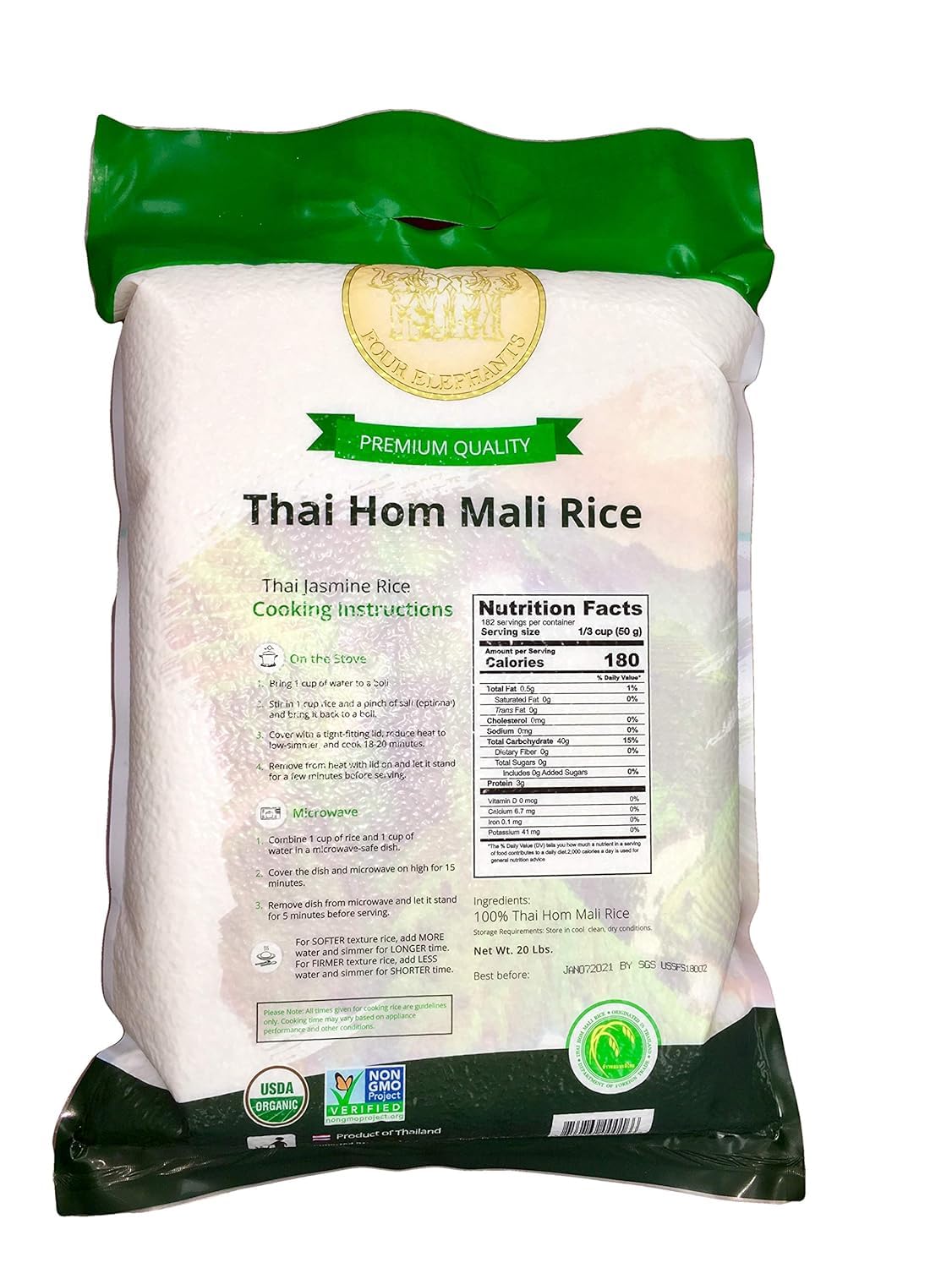 Four Elephants 20lb Organic Thai Hom Mali Jasmine Rice – Pro Chef Endorsed