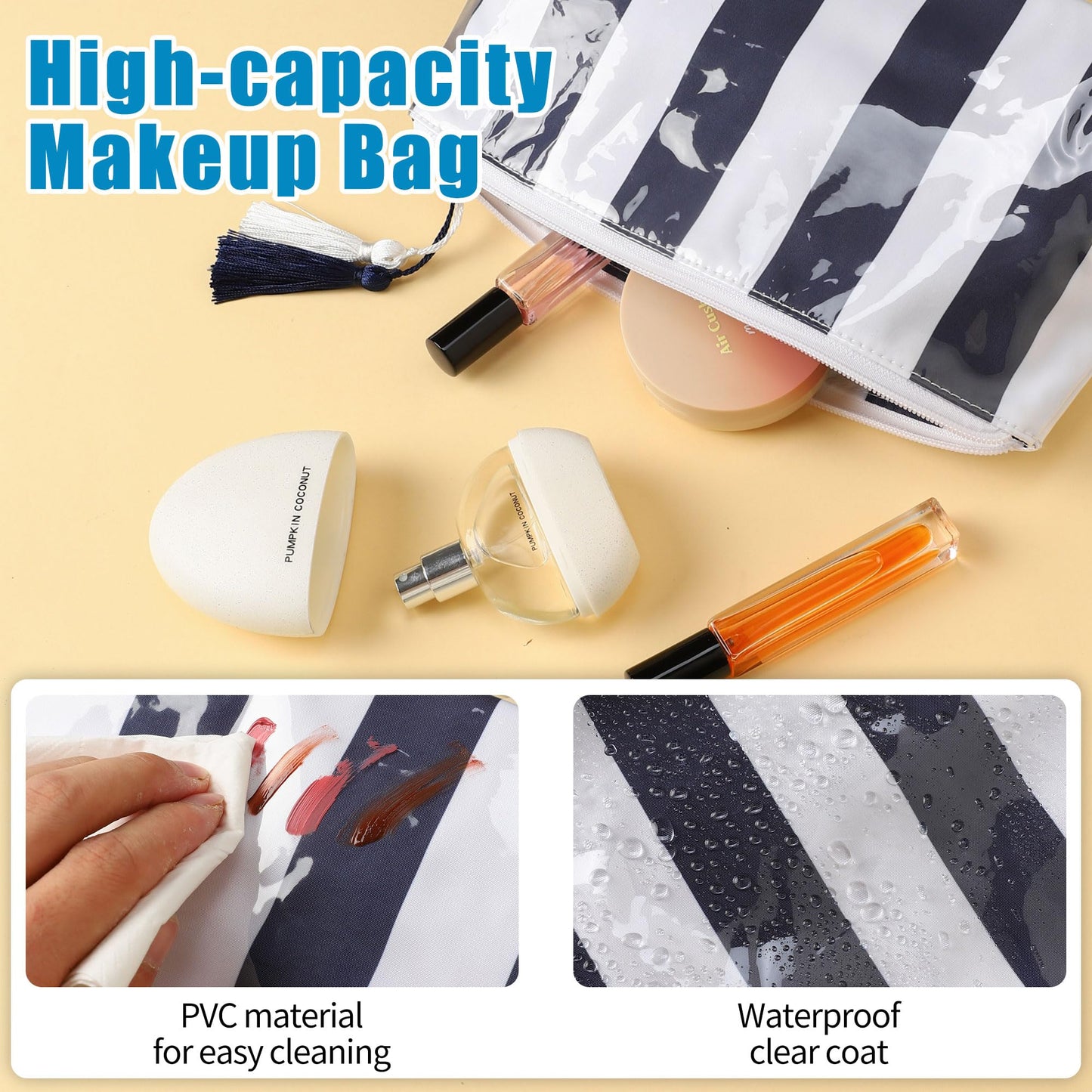 Fozira Makeup Bag for Purse, PVC Toiletry Cosmetic Bags for Women Girls, Waterproof Travel Makeup Bag Organizer Zipper Pouch Beach Summer Vacation Essentials Gifts for Women
