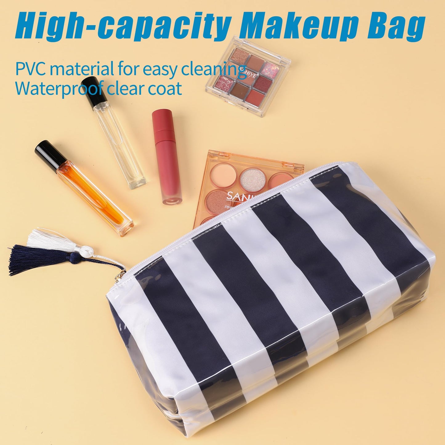 Fozira Makeup Bag for Purse, PVC Toiletry Cosmetic Bags for Women Girls, Waterproof Travel Makeup Bag Organizer Zipper Pouch Beach Summer Vacation Essentials Gifts for Women