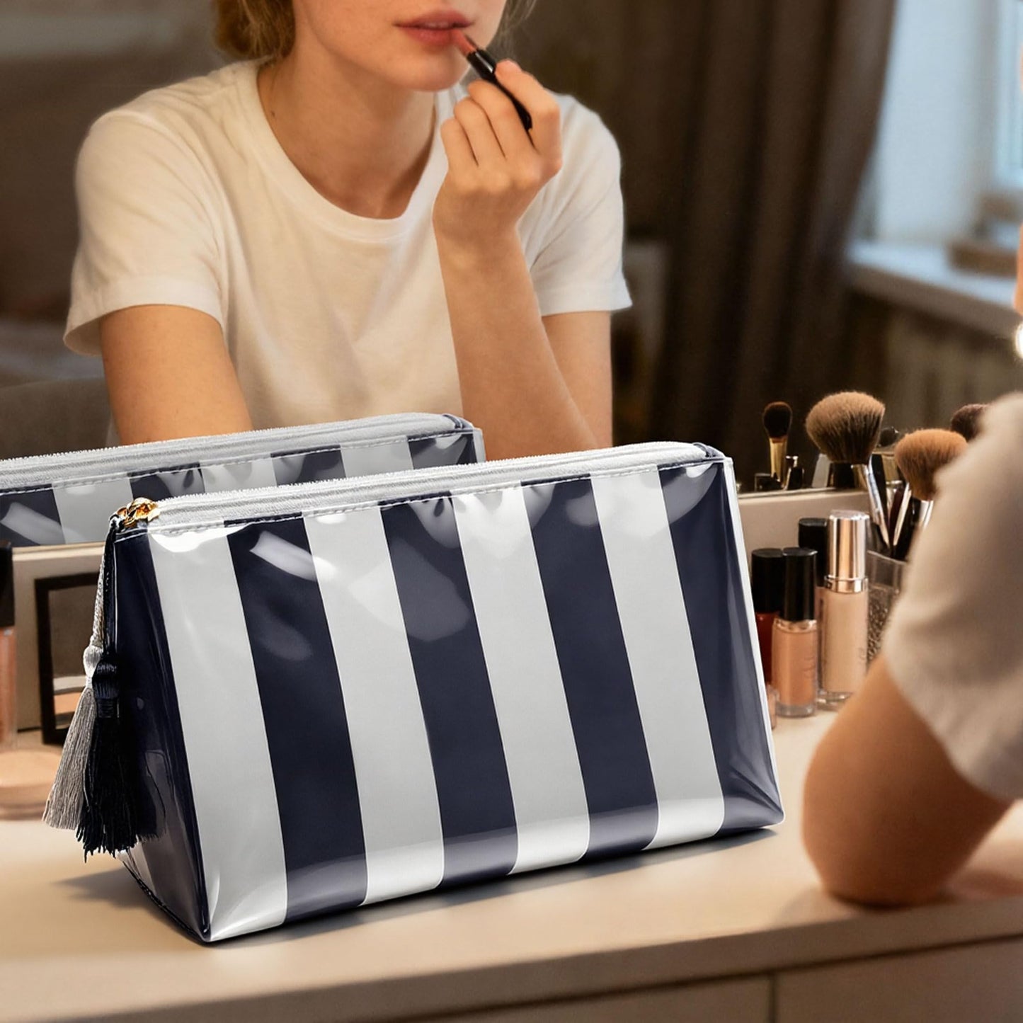 Fozira Makeup Bag for Purse, PVC Toiletry Cosmetic Bags for Women Girls, Waterproof Travel Makeup Bag Organizer Zipper Pouch Beach Summer Vacation Essentials Gifts for Women