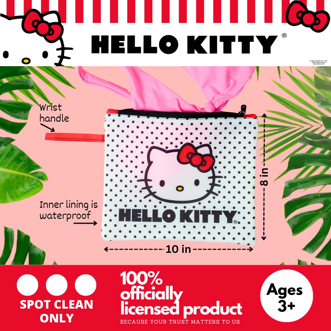 Franco Collectibles Hello Kitty Polka Dot Beach/Pool Waterproof Swimsuit, Makeup, Toiletries Pouch Bag, (Officially Licensed Product)