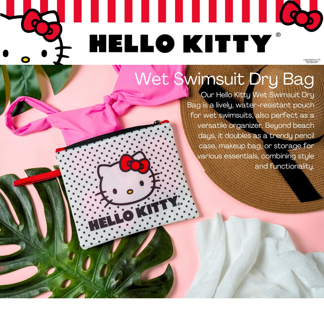 Franco Collectibles Hello Kitty Polka Dot Beach/Pool Waterproof Swimsuit, Makeup, Toiletries Pouch Bag, (Officially Licensed Product)