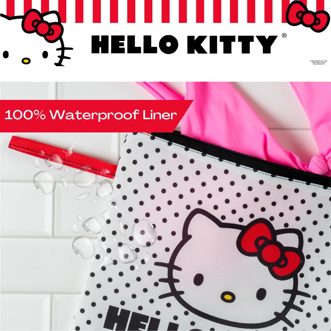 Franco Collectibles Hello Kitty Polka Dot Beach/Pool Waterproof Swimsuit, Makeup, Toiletries Pouch Bag, (Officially Licensed Product)