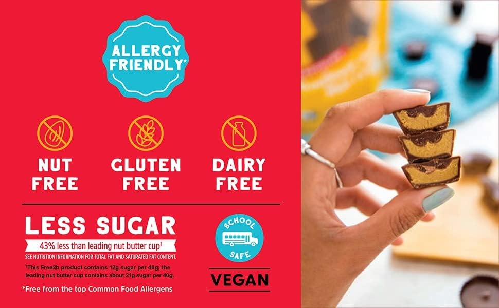 Free2b Foods Dark Chocolate Sun Cups – Gluten-Free, Dairy-Free, Nut-Free, Soy-Free (12-Pack)