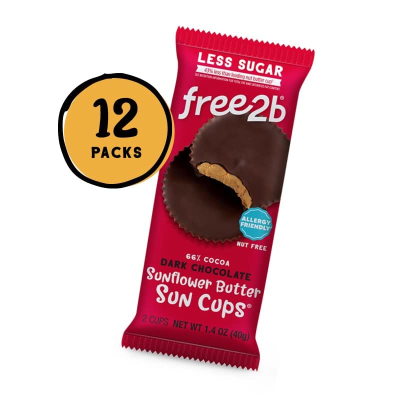 Free2b Foods Dark Chocolate Sun Cups – Gluten-Free, Dairy-Free, Nut-Free, Soy-Free (12-Pack)