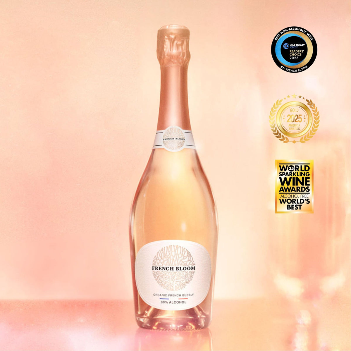 French Bloom Le Rosé 0.0% Alcohol-Free Sparkling Wine — Organic, Vegan, Sulfite-Free (750ml)