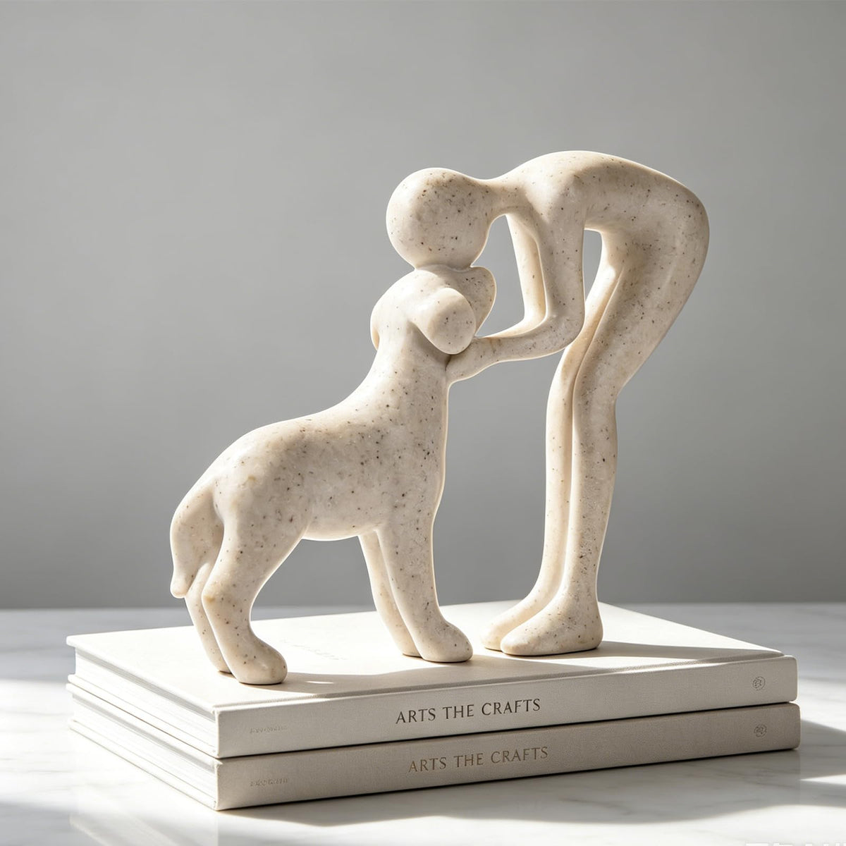 FriyGardcn Abstract Person and Dog Head-to-Head Figurine Sandstone