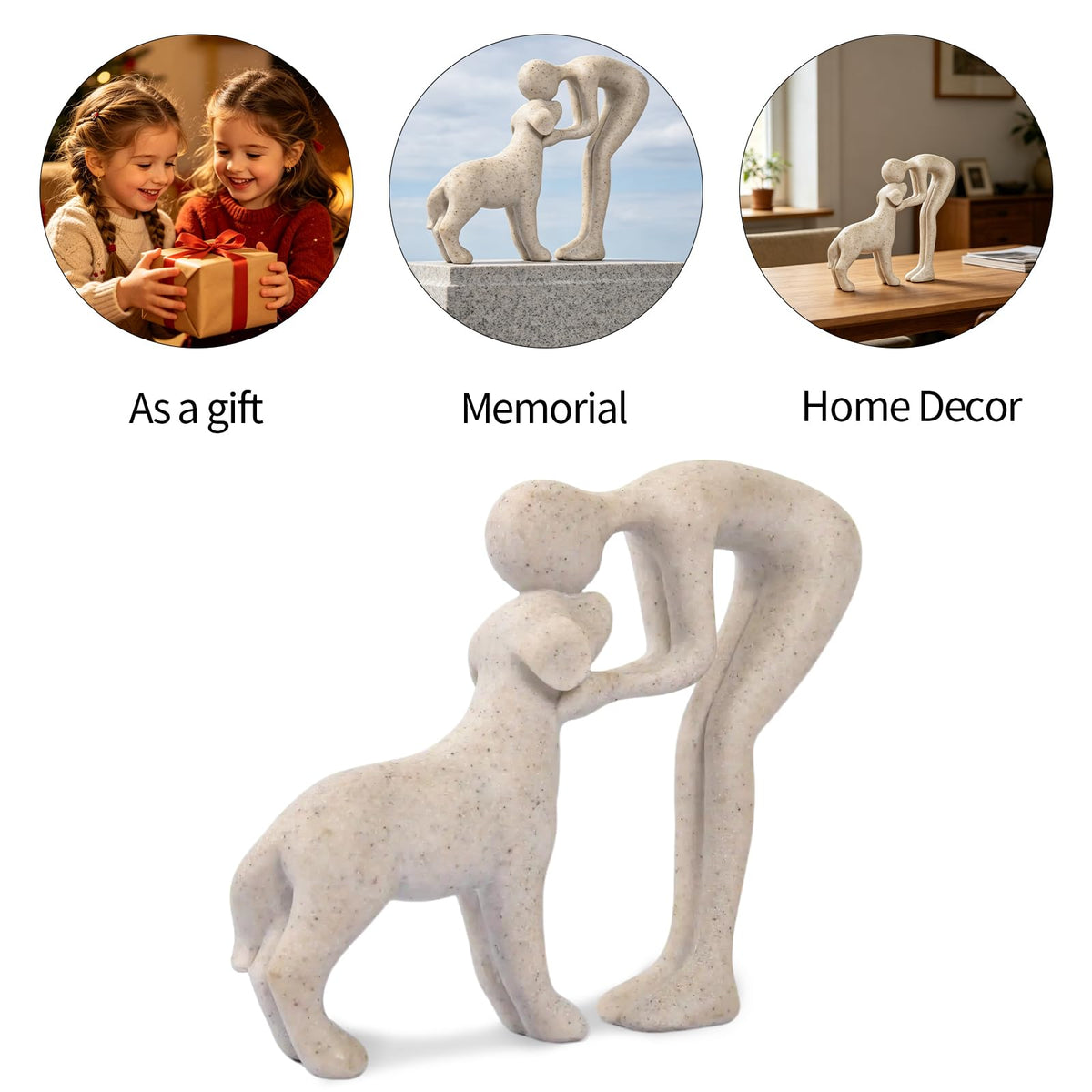 FriyGardcn Abstract Person and Dog Head-to-Head Figurine Sandstone