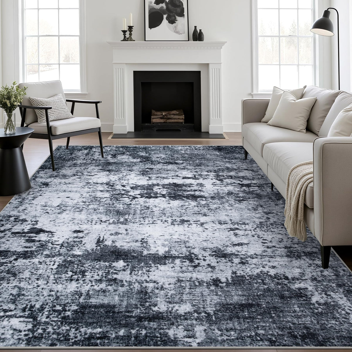 FXRHLP 5x7 Area Rug Living Room: Modern Washable Indoor Carpet Black