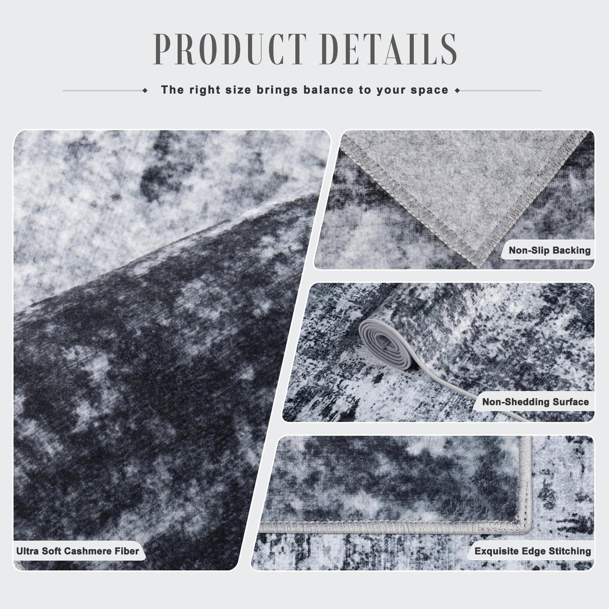 FXRHLP 5x7 Area Rug Living Room: Modern Washable Indoor Carpet Black