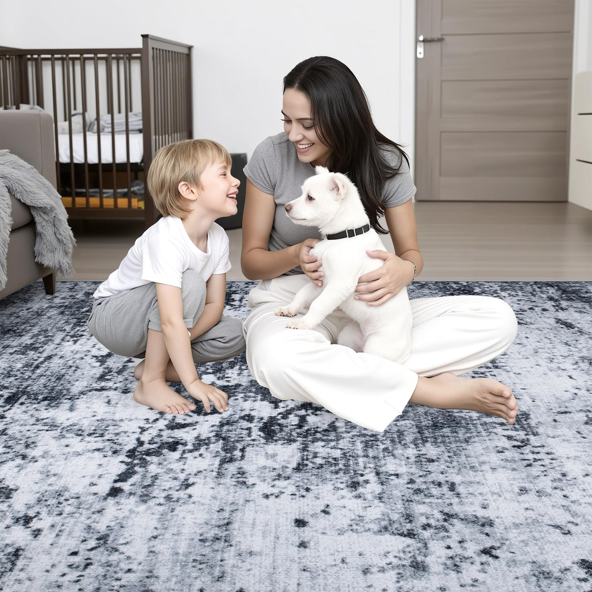 FXRHLP 5x7 Area Rug Living Room: Modern Washable Indoor Carpet Black