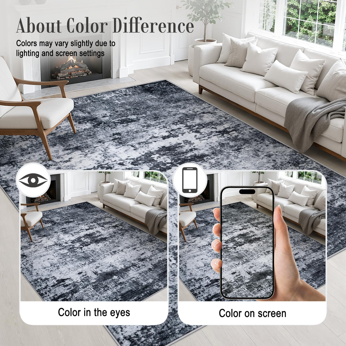 FXRHLP 5x7 Area Rug Living Room: Modern Washable Indoor Carpet Black
