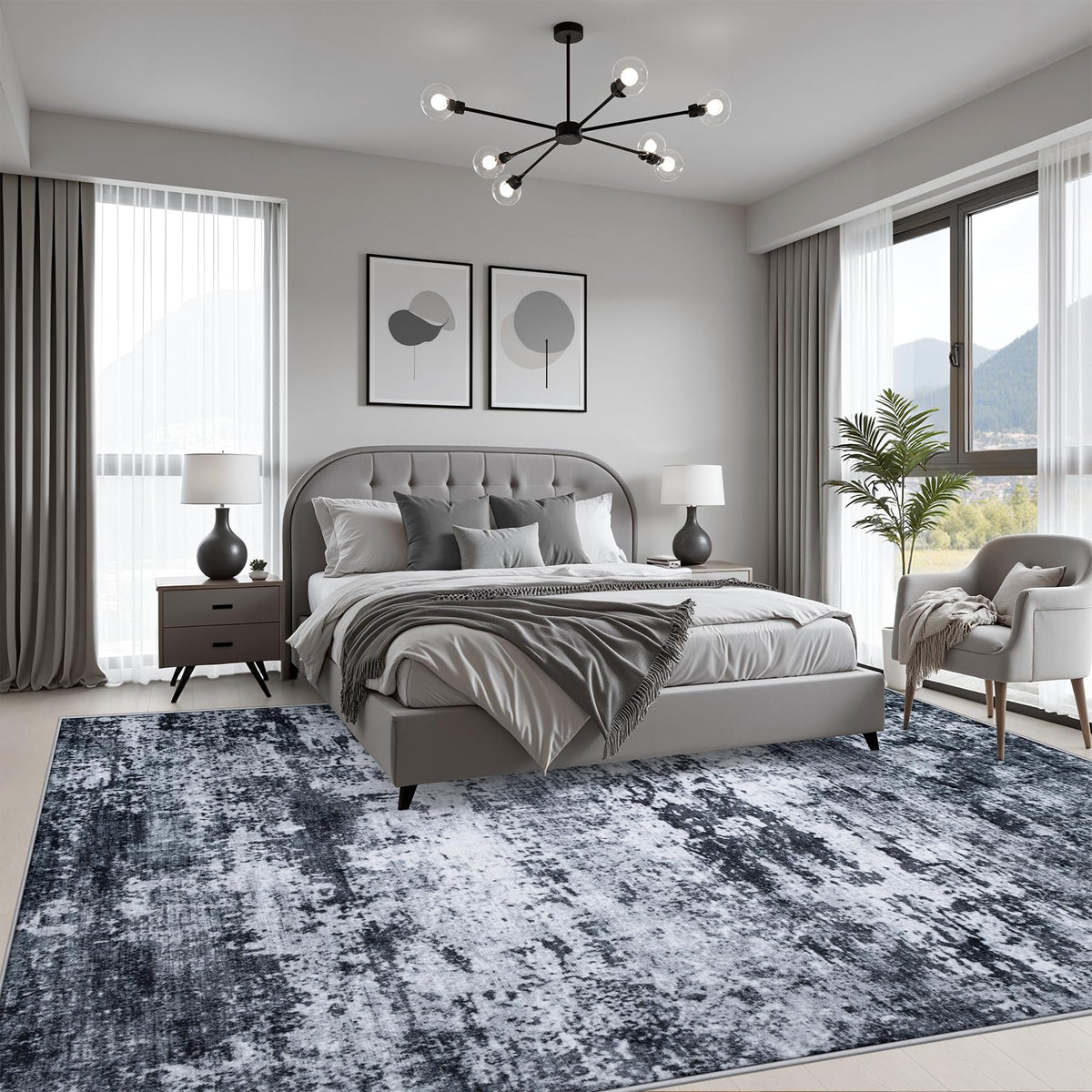 FXRHLP 5x7 Area Rug Living Room: Modern Washable Indoor Carpet Black