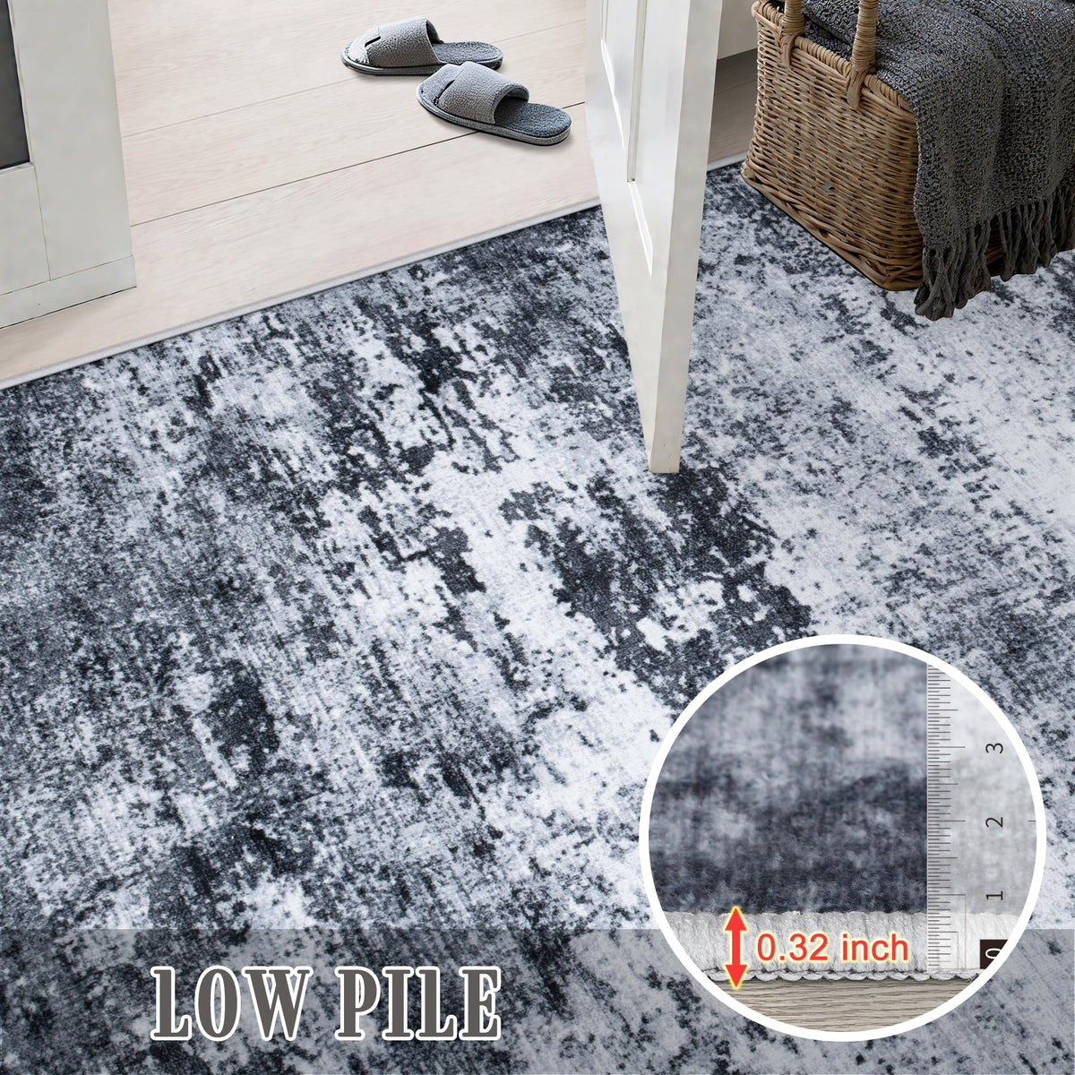 FXRHLP 5x7 Area Rug Living Room: Modern Washable Indoor Carpet Black