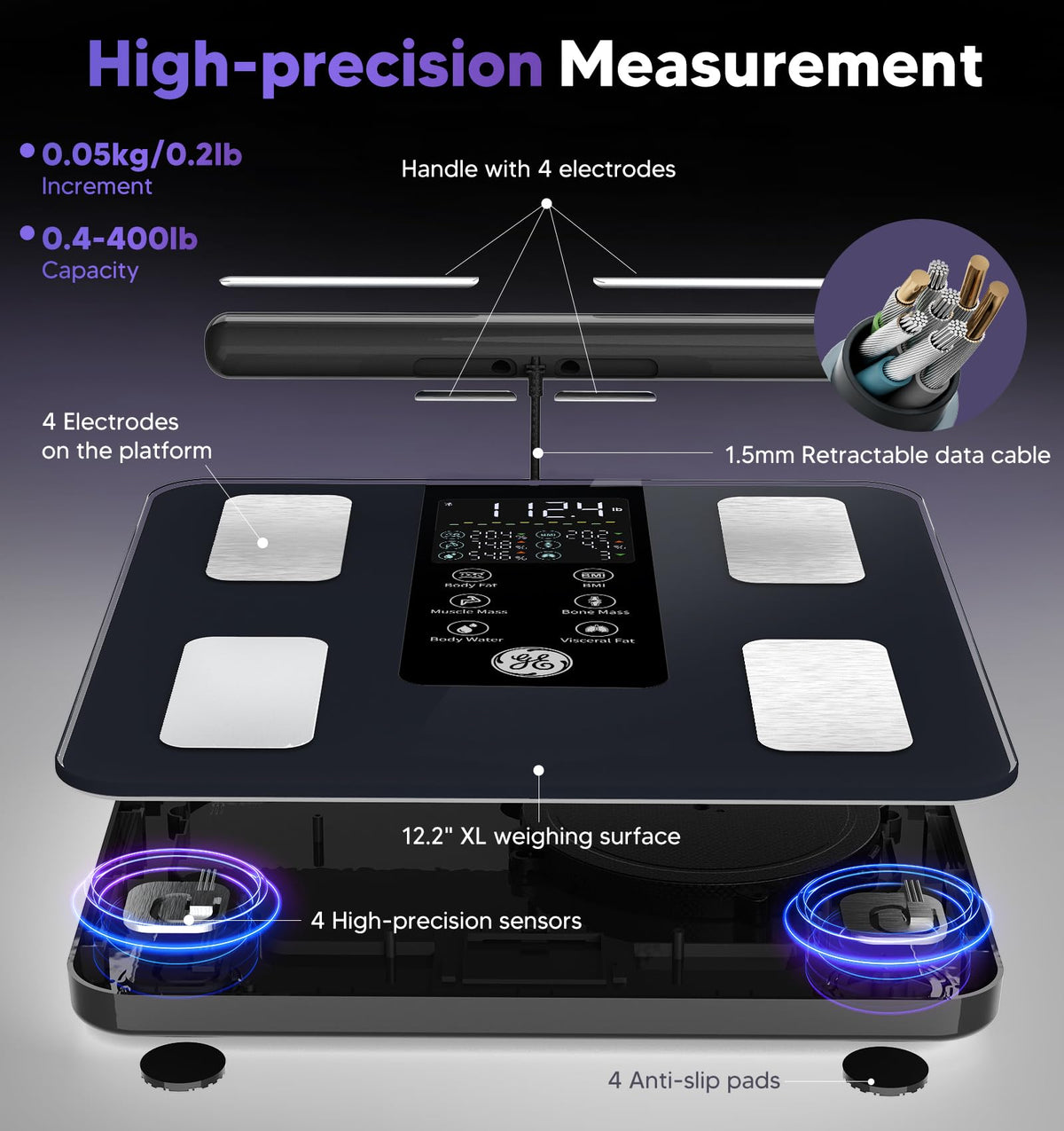 GE Smart Scale for Body Weight: Full Body Composition Analyzer, 50+ Metrics