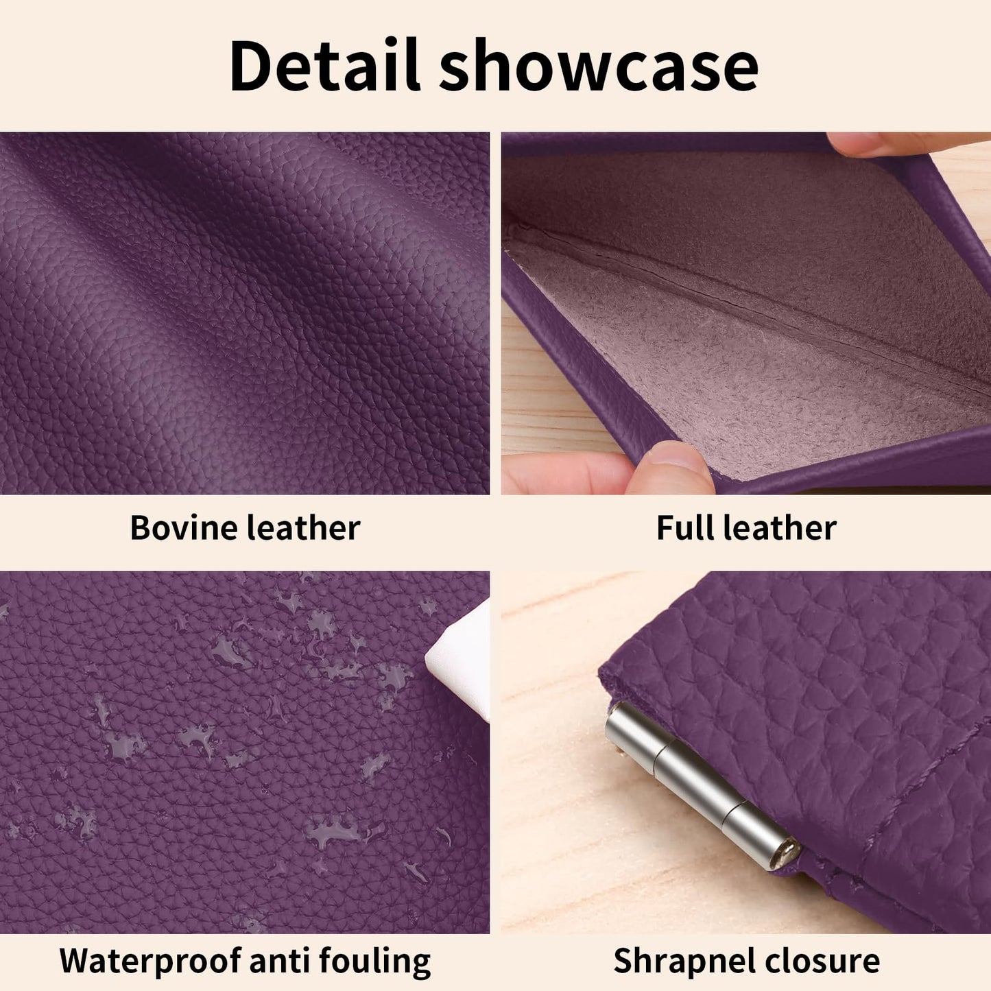 Genuine Leather Pocket Cosmetic Bag for Purse,Coin Purse Lipstick Cosmetic Accessories Travel Pouch for Storage Waterproof Portable No Zipper Self-closing Small Makeup Pouch (Purple)