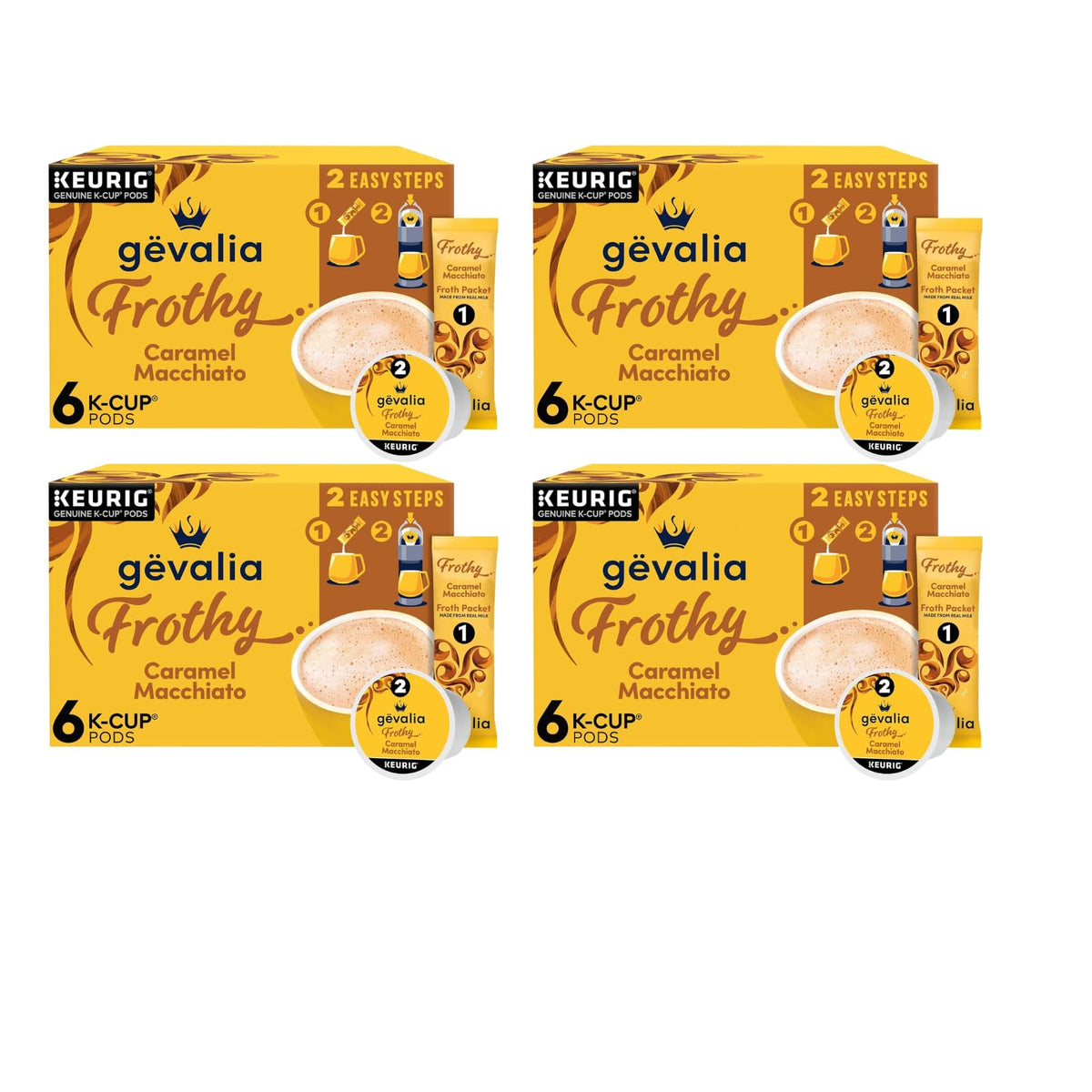Gevalia Frothy 2-Step Caramel Macchiato K-Cup Pods & Froth Packets Kit, 6-Count, Pack of 4