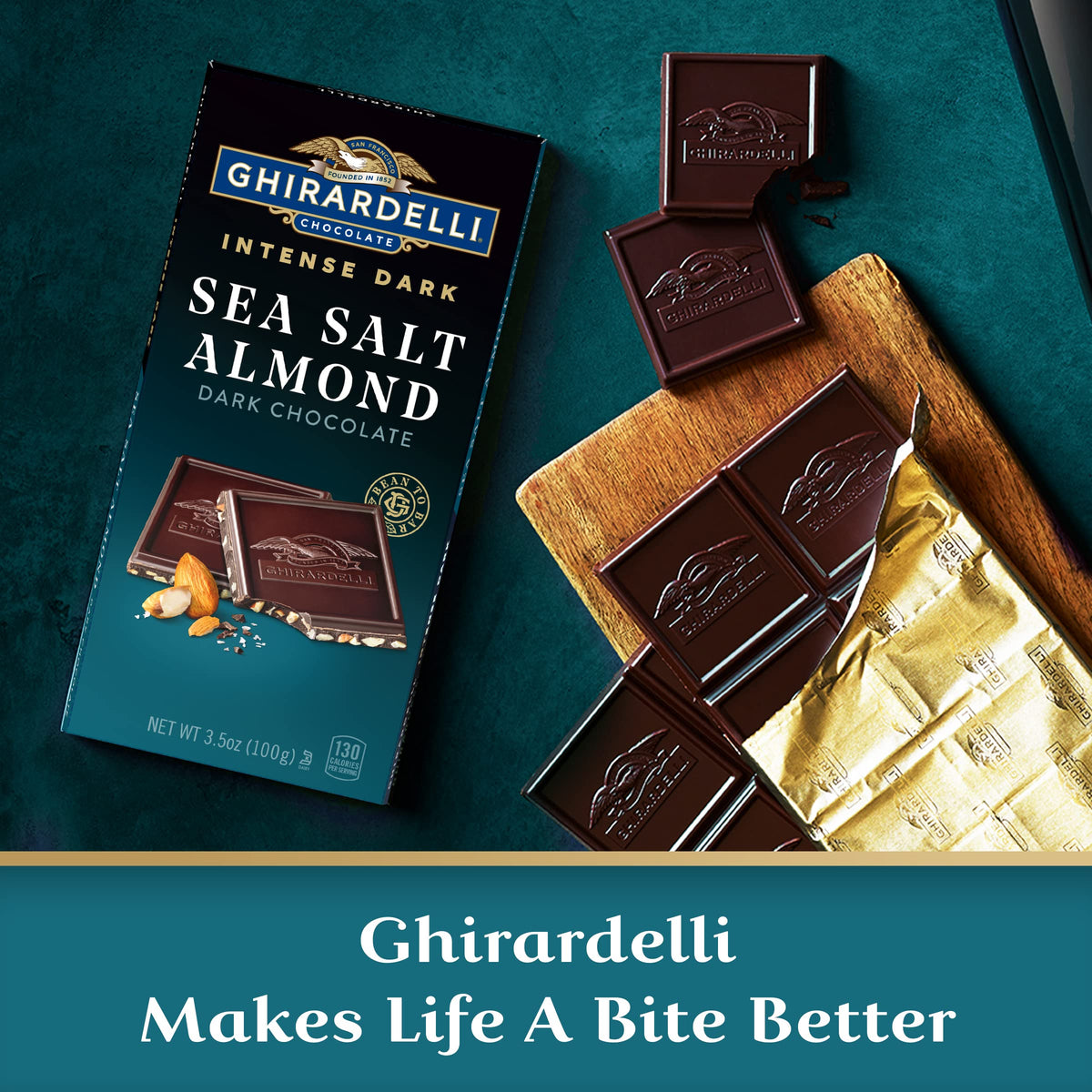 GHIRARDELLI Intense Dark Sea Salt Almond Chocolate Bar — 3.5 oz, Pack of 12