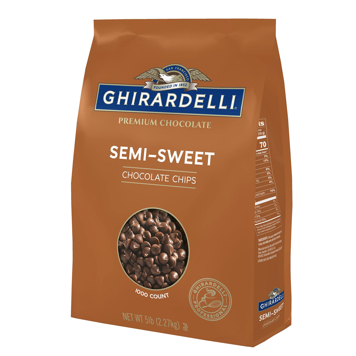 Ghirardelli Semi-Sweet Chips – 1000 per lb, 5 lb Bag