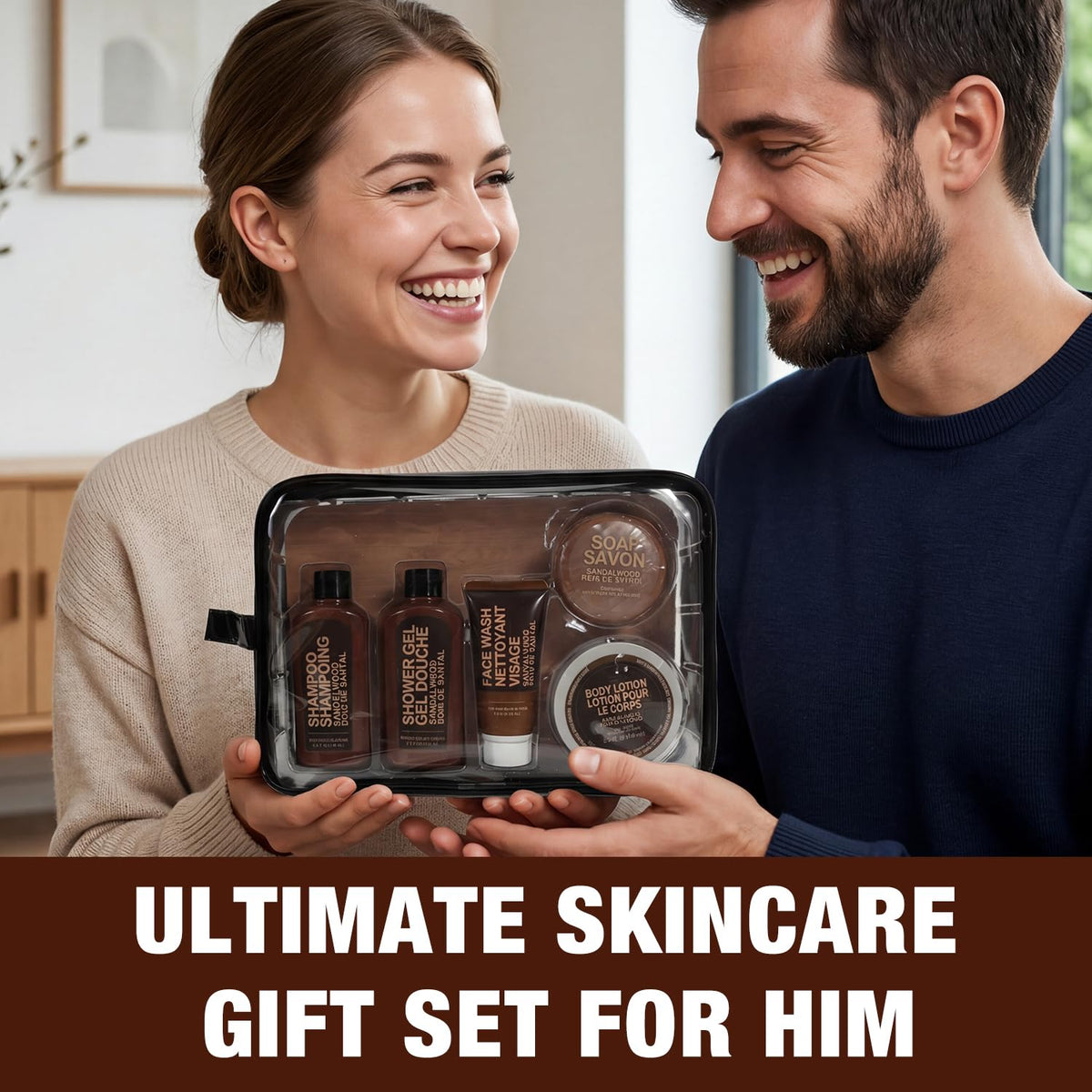Gifts for Men 6pc Sandalwood Gift Set Travel Size Toiletry with Body Lotion