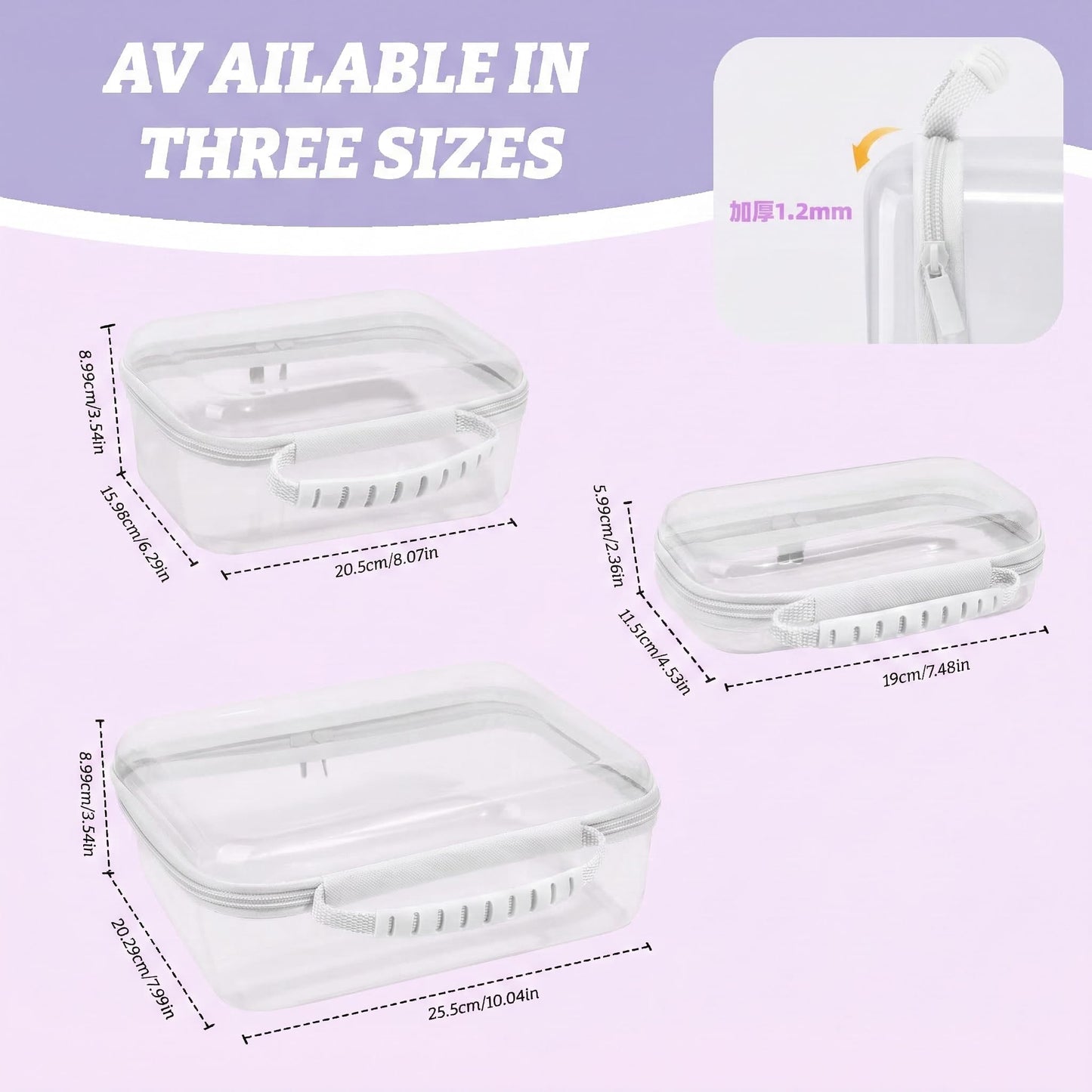 GigabitBest 3 Pack Deep Clear Hard Shell Zipper Cases with Handle (White)