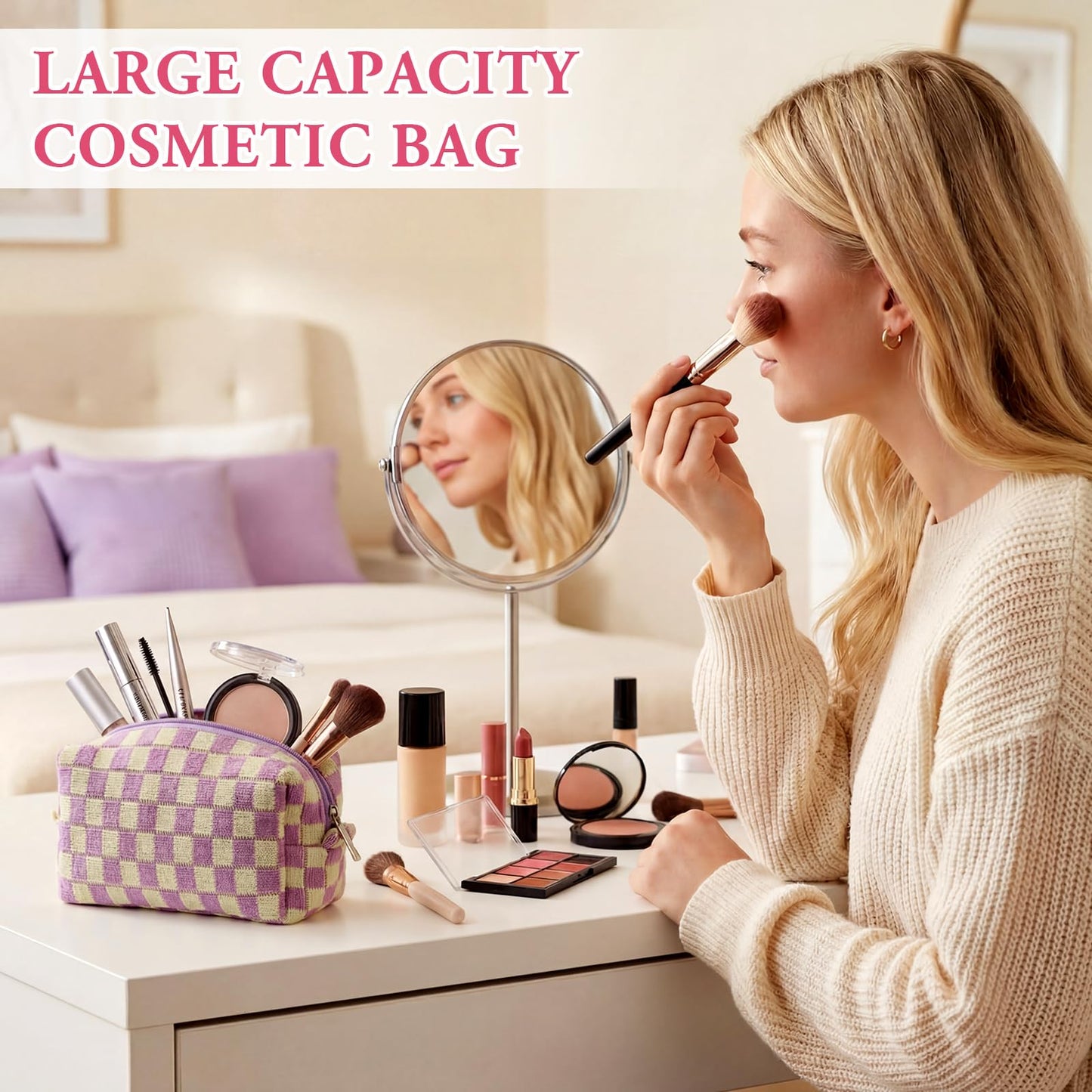 Gilprop 8 Pcs Checkered Makeup Bag Small Cosmetic Pouch Bulk,Colorful 2