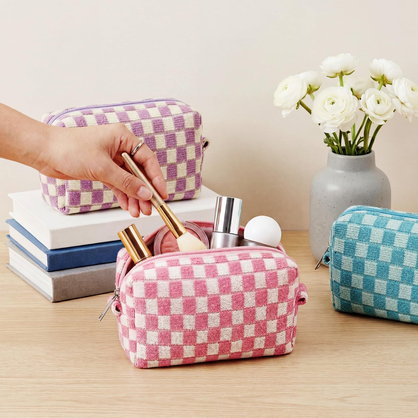 Gilprop 8 Pcs Checkered Makeup Bag Small Cosmetic Pouch Bulk,Colorful 2