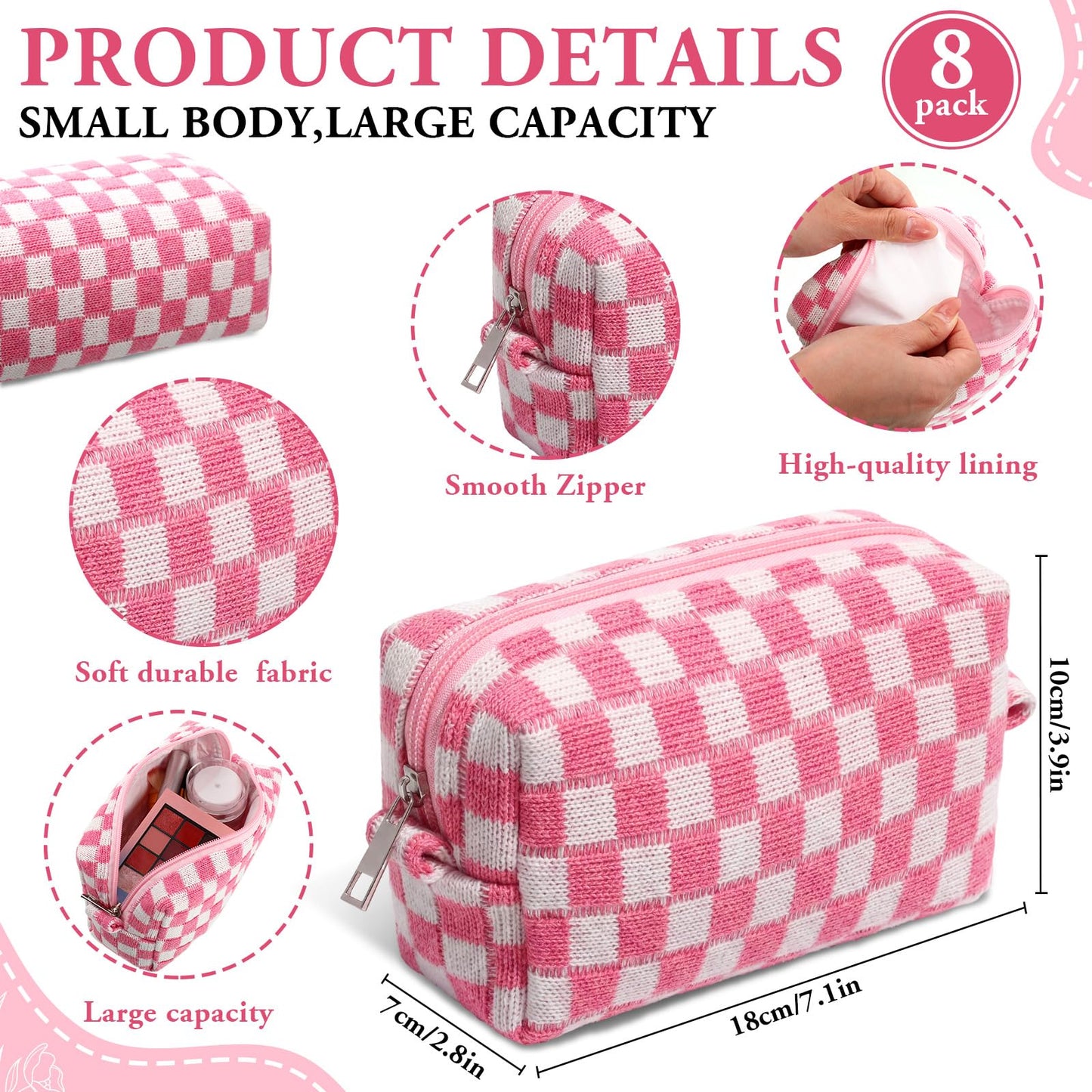 Gilprop 8 Pcs Checkered Makeup Bag Small Cosmetic Pouch Bulk,Colorful 2