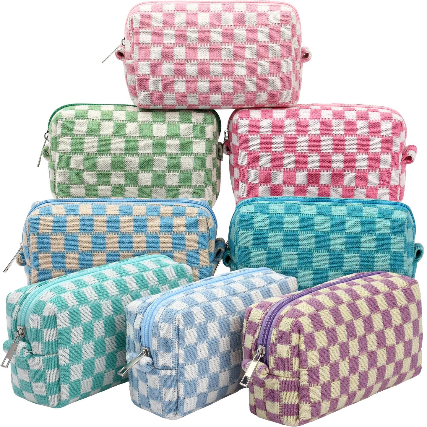 Gilprop 8 Pcs Checkered Makeup Bag Small Cosmetic Pouch Bulk,Colorful 2