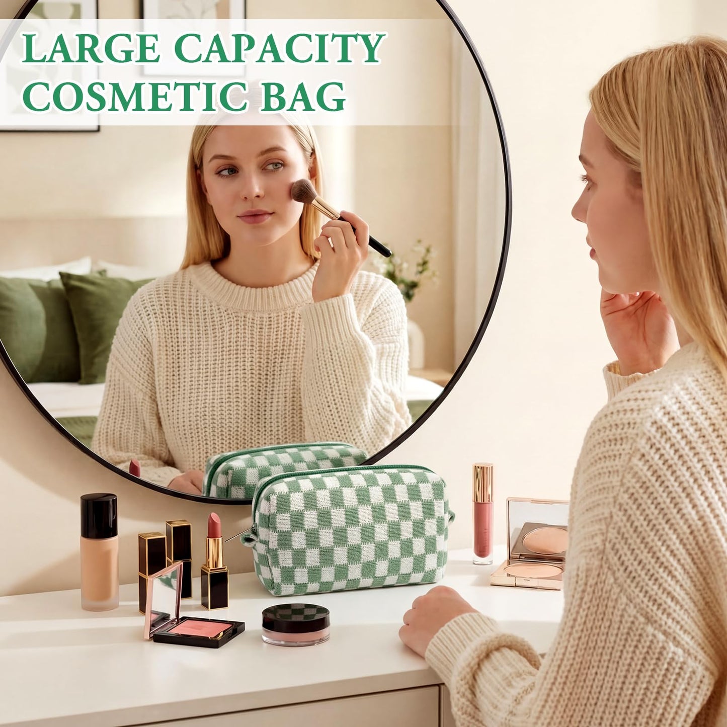 Gilprop 8 Pcs Checkered Makeup Bag Small Cosmetic Pouch Bulk,Green