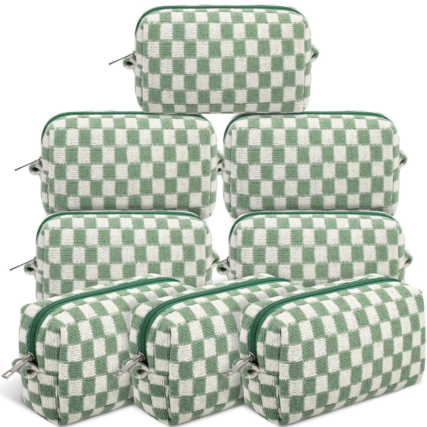 Gilprop 8 Pcs Checkered Makeup Bag Small Cosmetic Pouch Bulk,Green